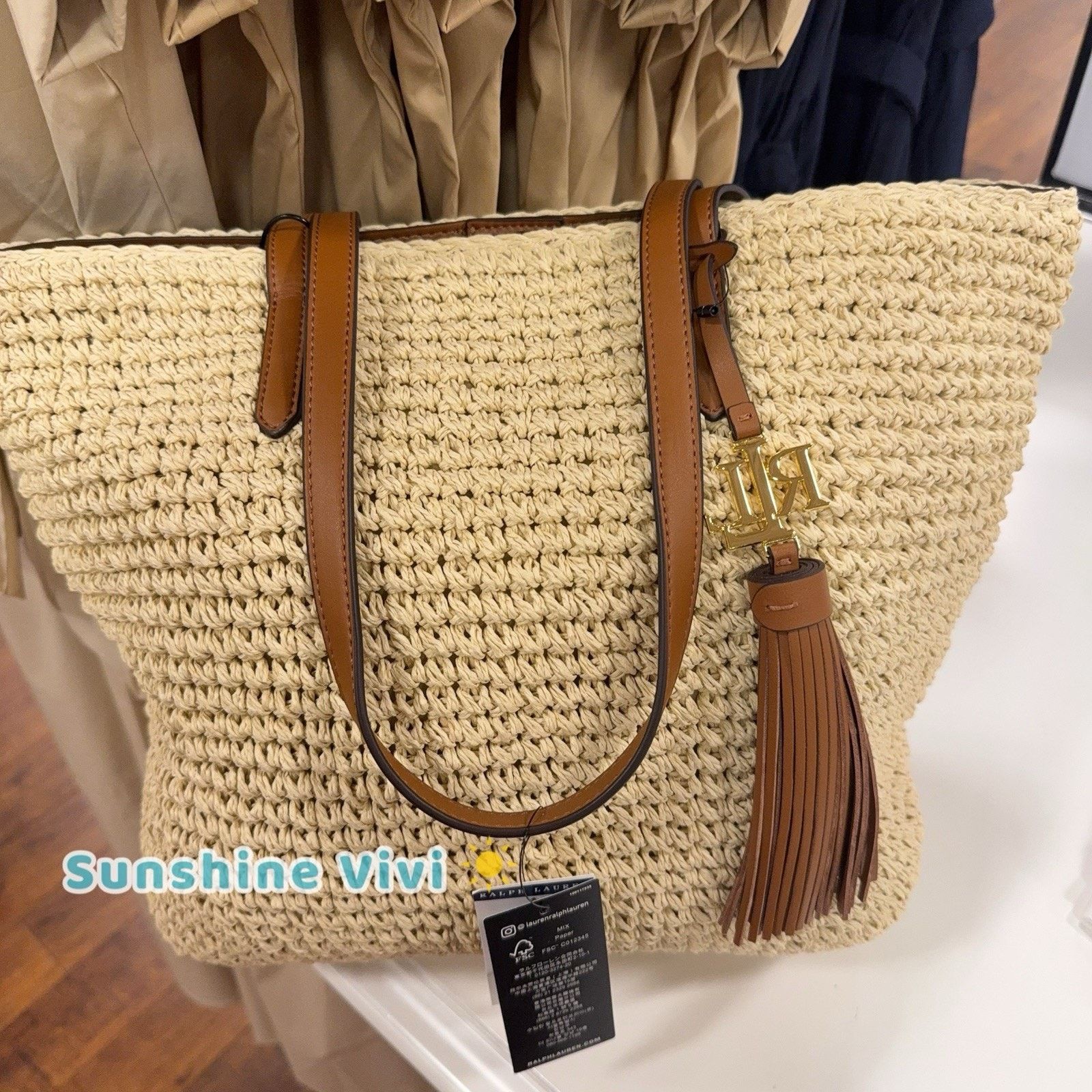 Lauren Ralph Lauren NWT Lauren RALPH LAUREN Crochet-Straw Medium Whitney Tote Size ONE SIZE - 1 Thumbnail