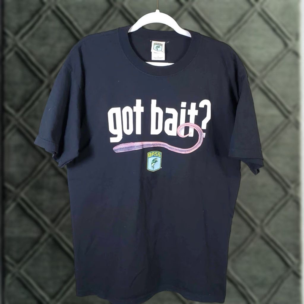 Vintage Bass T-Shirt Mens L Bass Fishing Angler Y2K Tournament Bass Multicolor 100% Cotton Crew Neck Short Sleeve Art Theme