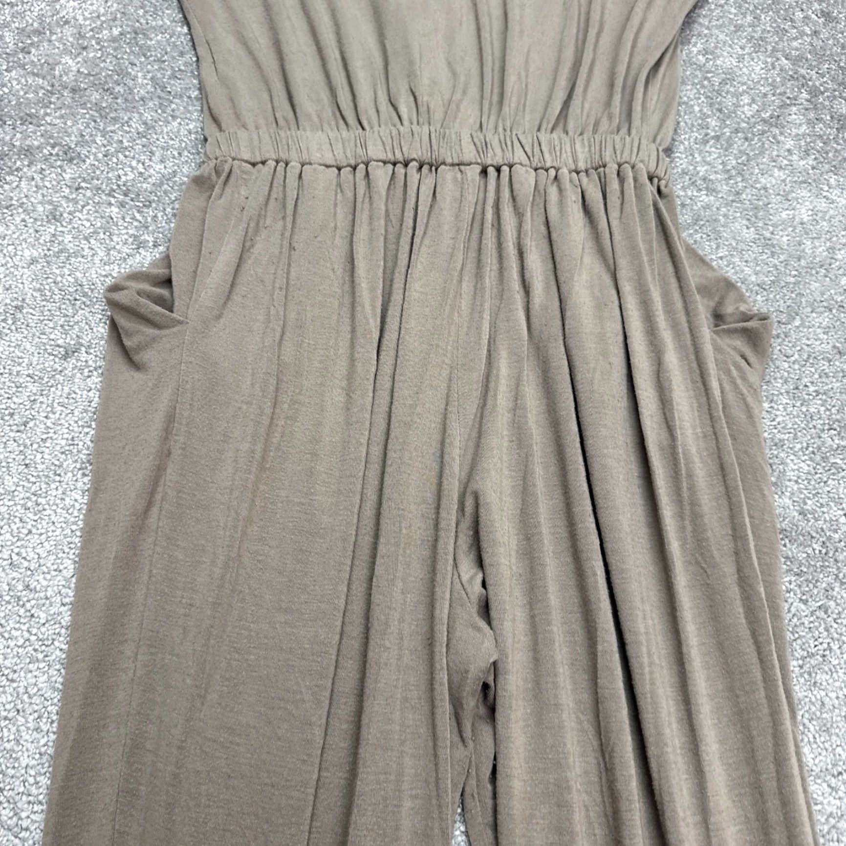 Vintage SEN One-Piece Jumpsuit Womens M Taupe Brown V-Neck Sleeveless Stretch Casual Size 32" / US 10 / IT 46 - 4 Thumbnail