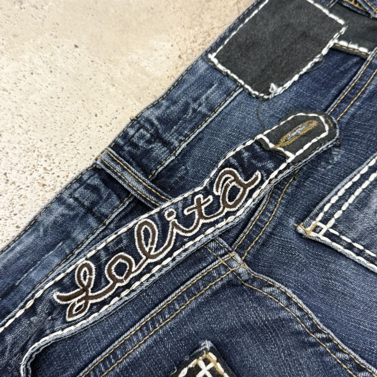 Japanese Brand Lolita Slim Fit Whisker Distressed Stretch Denim Pants Size 27" / US 4 / IT 40 - 15 Thumbnail