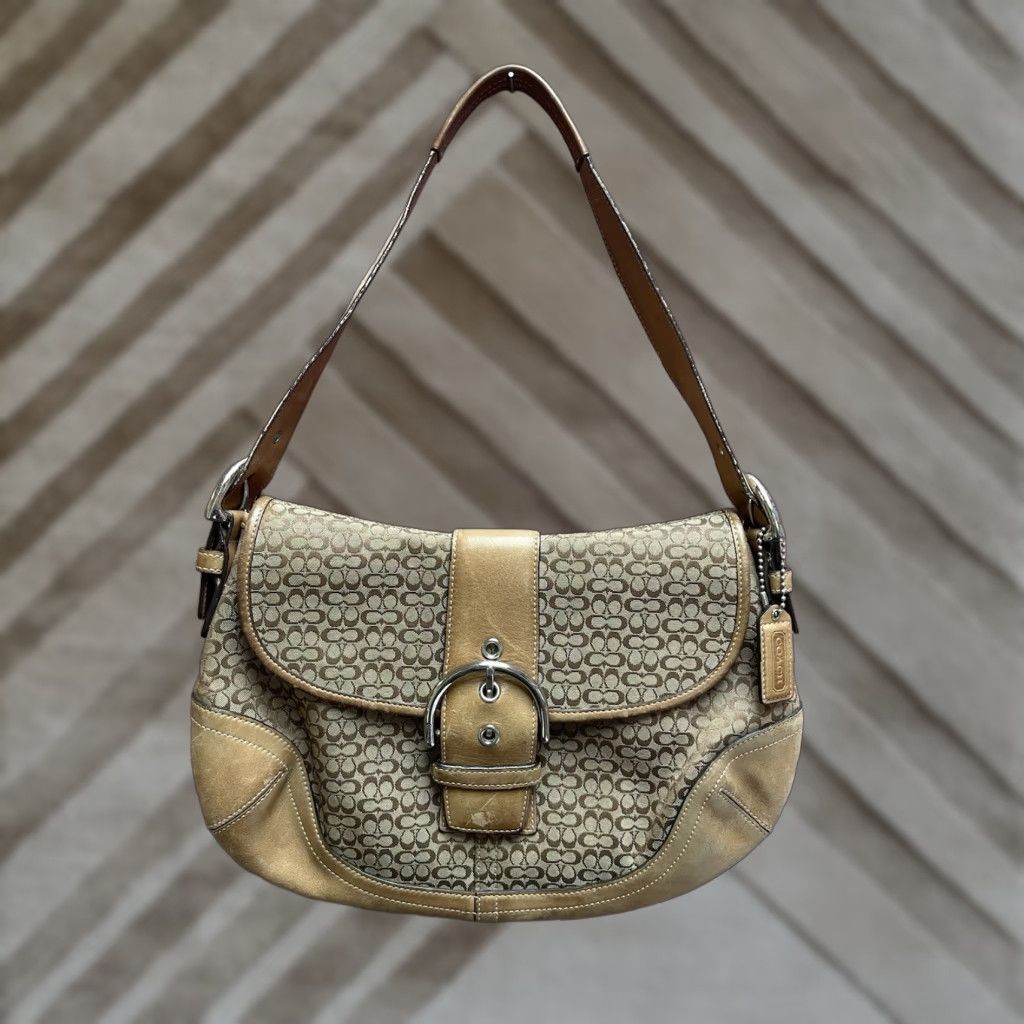 Coach VINTAGE Coach Soho Shoulder Bag Women Small Brown Suede Canvas Leather Signature C Size ONE SIZE - 1 Thumbnail