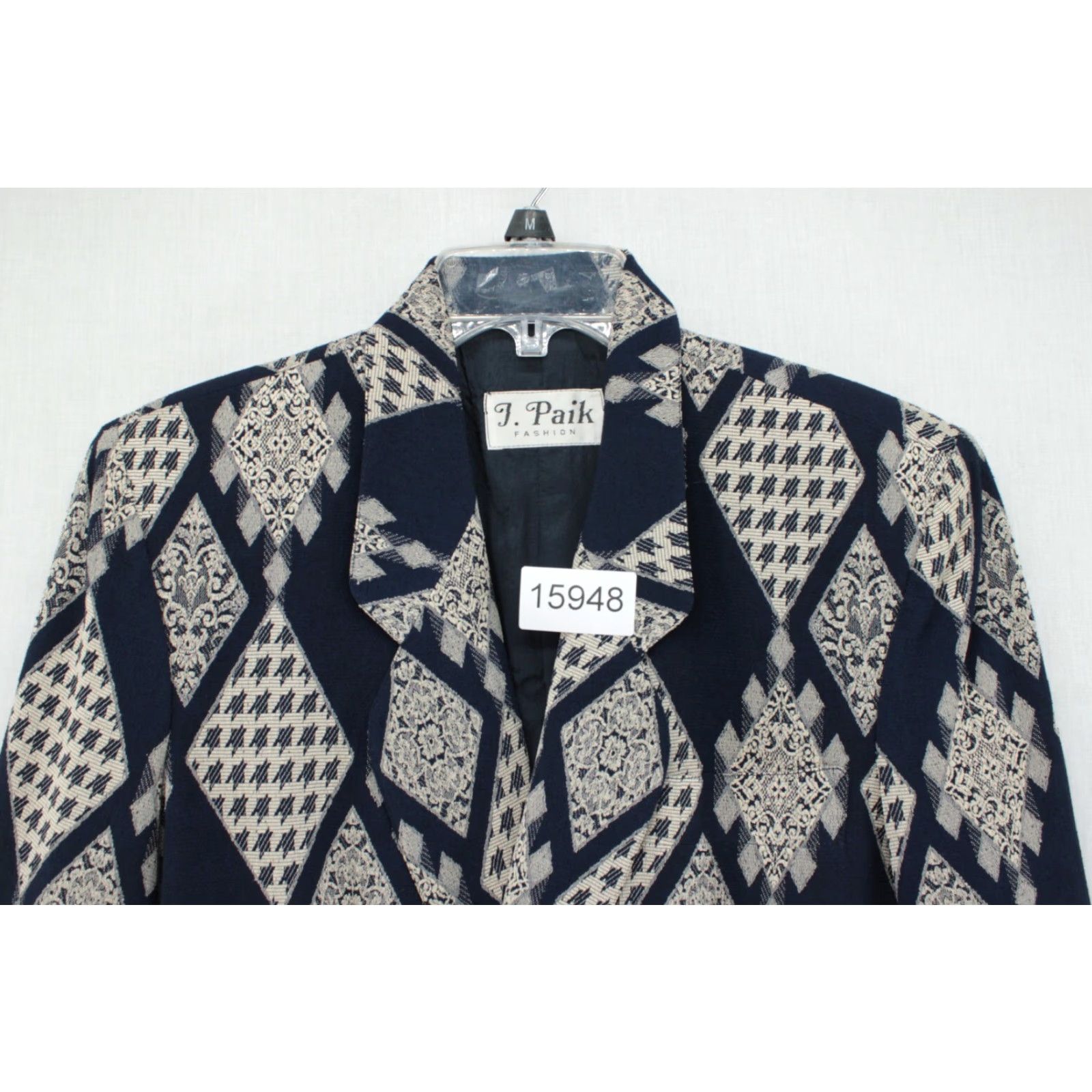 Vintage VINTAGE J Paik Blazer Women's Sport Coat Diamond Pattern Blue Medium 80s 90s Notch 4-Button Size M / US 6-8 / IT 42-44 - 8 Thumbnail