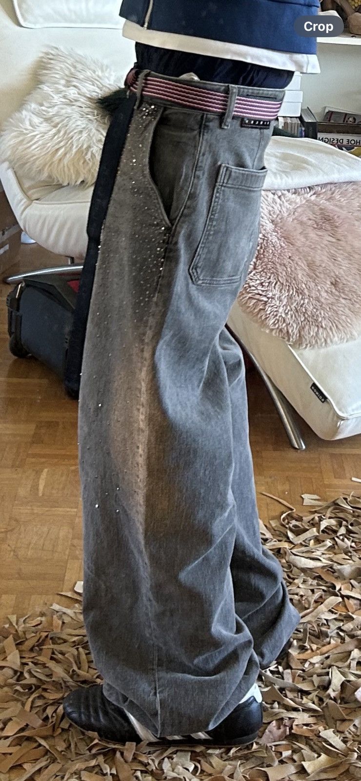 Sisley Sisley Gray Rhinestone Baggy Jeans Size US 32 / EU 48 - 7 Thumbnail