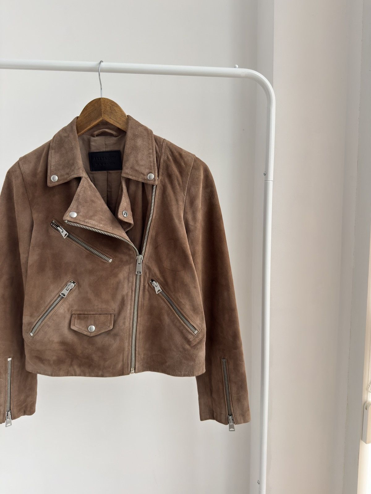 Allsaints ALL SAINTS Powder Brown Suede Balfern Biker Jacket Women’s Size US M / EU 48-50 / 2 - 4 Thumbnail