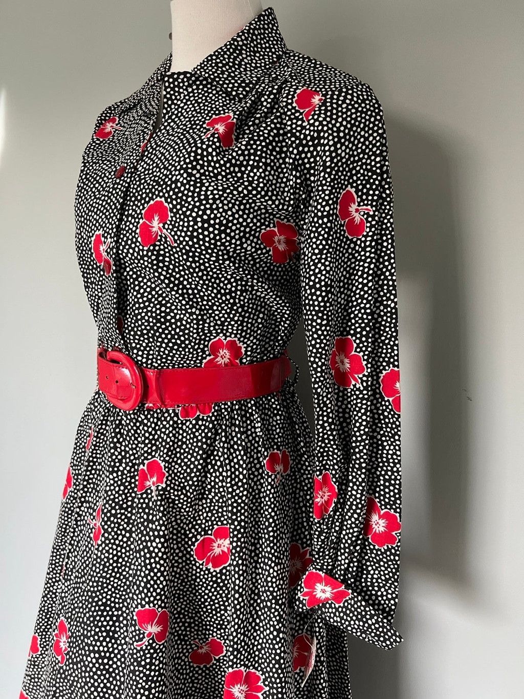 Vintage BNWT 1980s Deadstock Vintage Polka Dot Red Poppy Dress +Belt Size L / US 10 / IT 46 - 5 Thumbnail