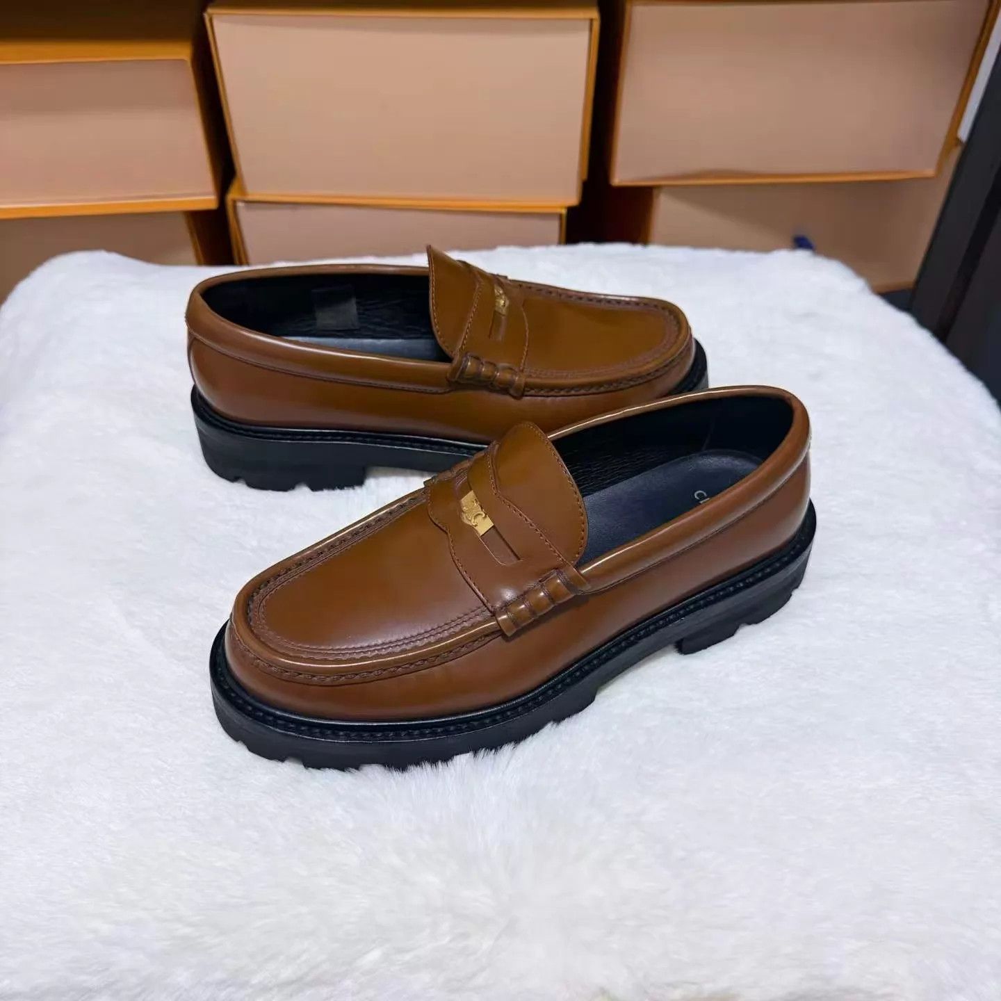 Celine Celine Triomphe Thick Loafers Brown/Caramel 37 LN Size US 6.5 / IT 36.5 - 5 Thumbnail