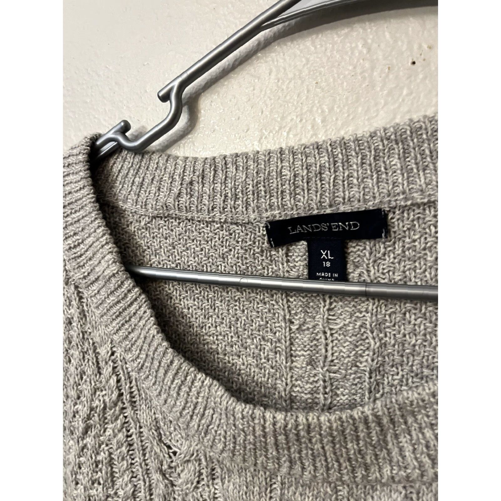 Lands' End Lands' End Gray Lux Cable Knit 3/4 Sleeve Sweater - Plus 1X - Crew Neck - Pullover - Classic Fit - Women - Cotton Knit - Casual - Vintage: No Size XL / US 12-14 / IT 48-50 - 3 Thumbnail