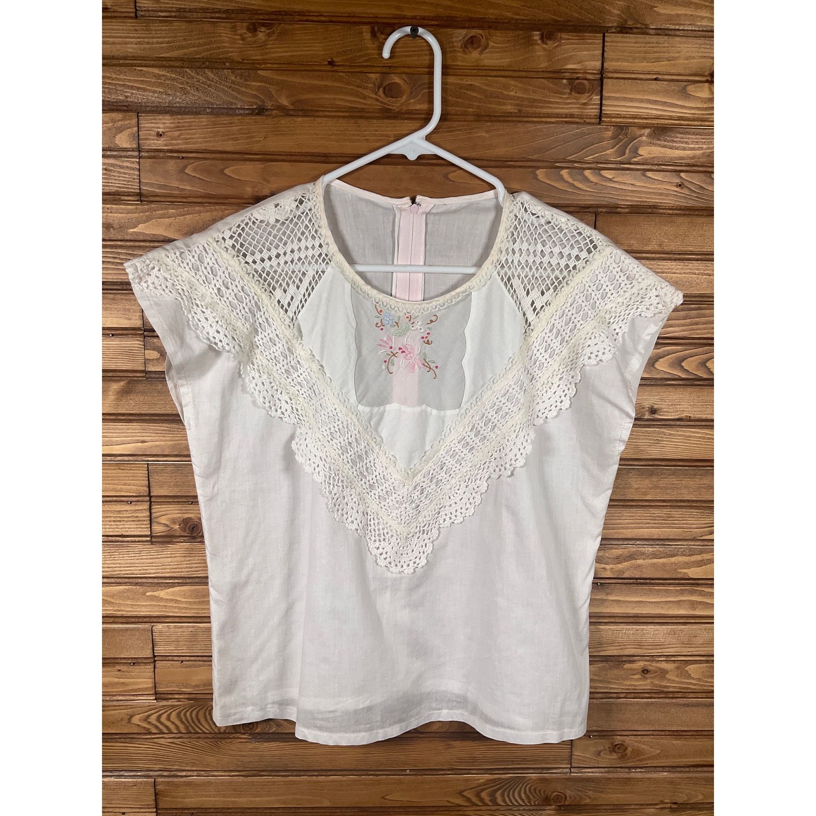 Other Cottagecore Prairie Set Pink and White Lace Embroidery Vtg Size S / US 4 / IT 40 - 7 Thumbnail