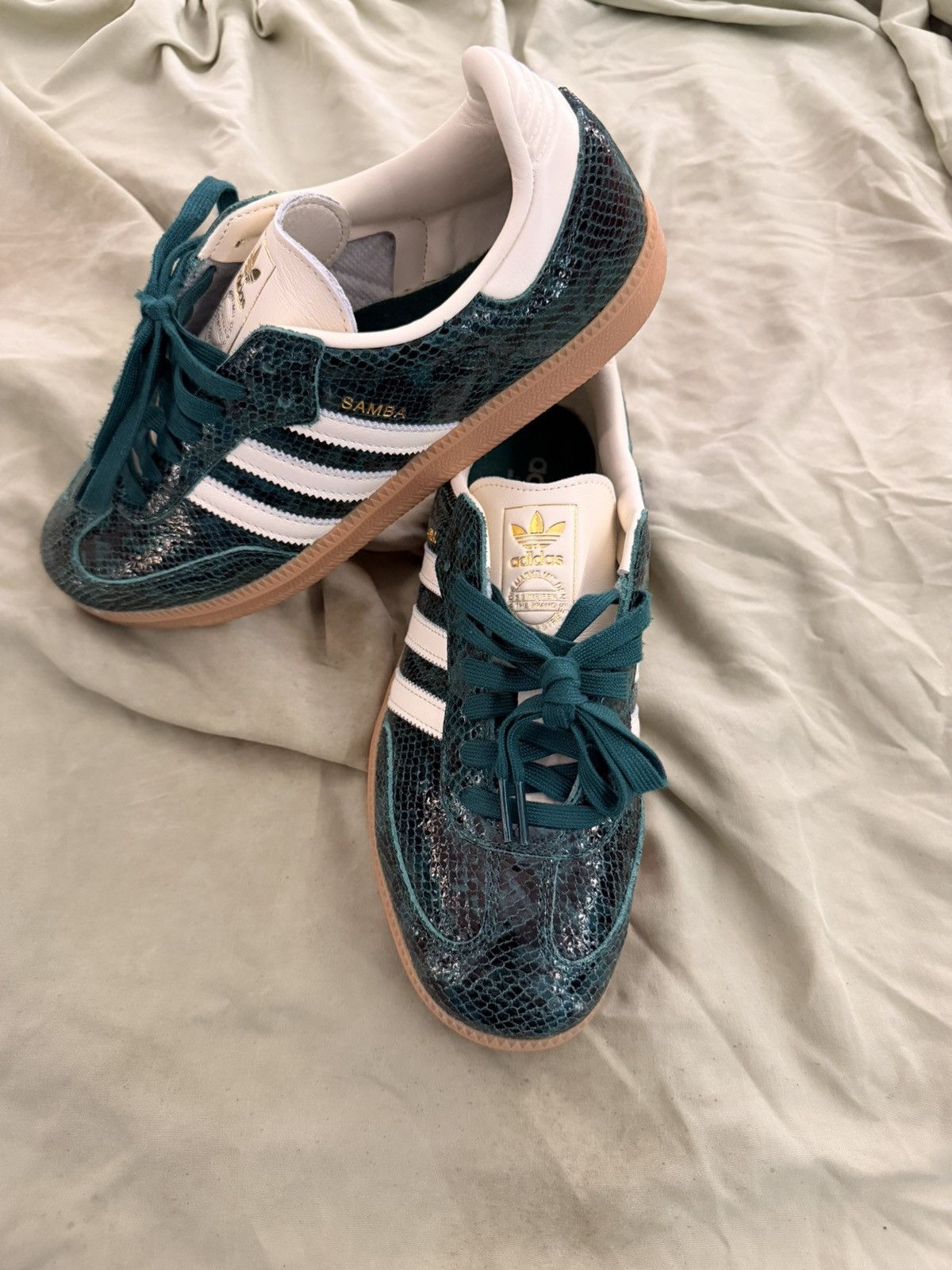 Adidas Adidas “UNISEX” Green Embossed Snakeskin Leather Sneakers Size US 10 / IT 40 - 6 Thumbnail