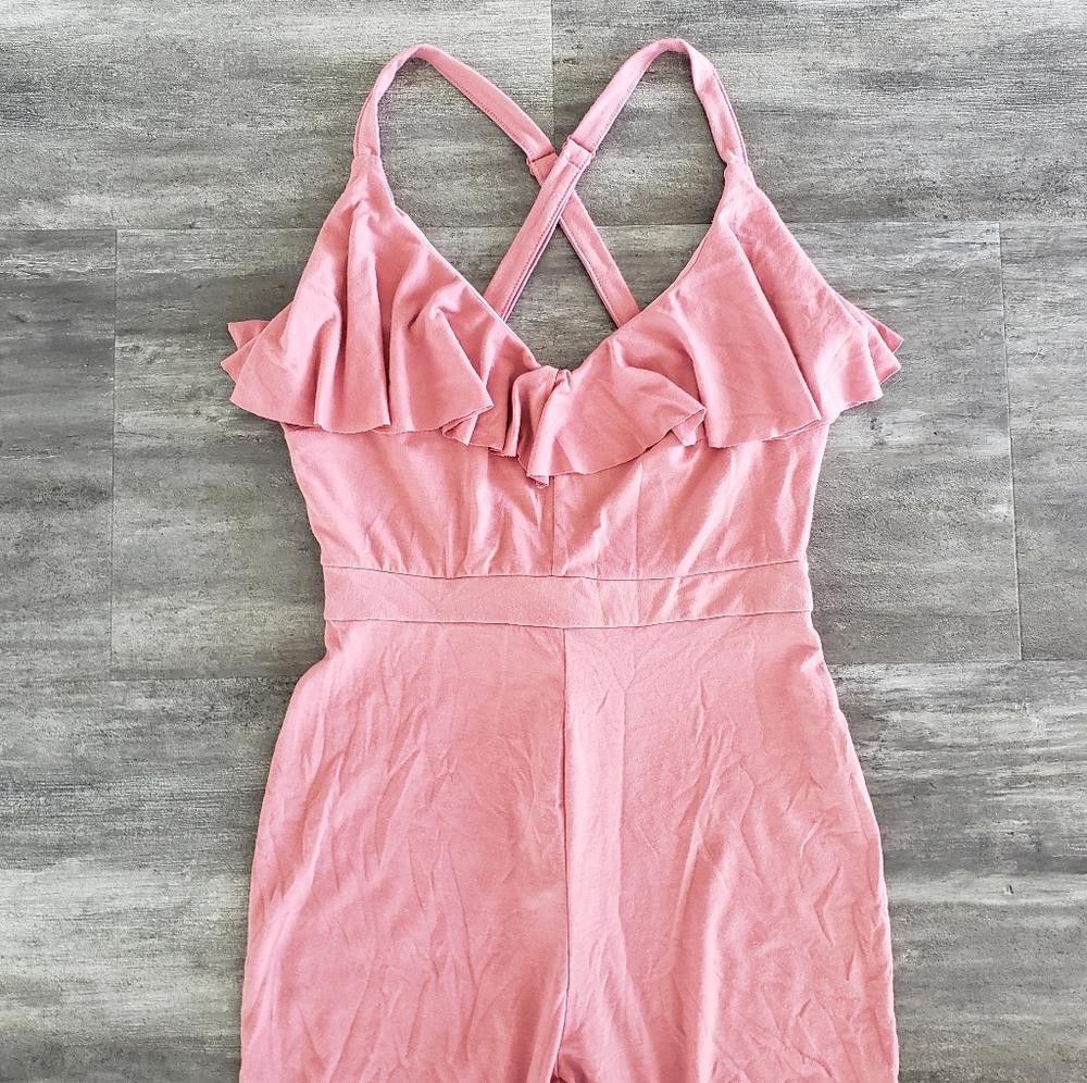 Other Dust Pink Ruffle Detailed Hype Jumpsuit Size 32" / US 10 / IT 46 - 2 Thumbnail