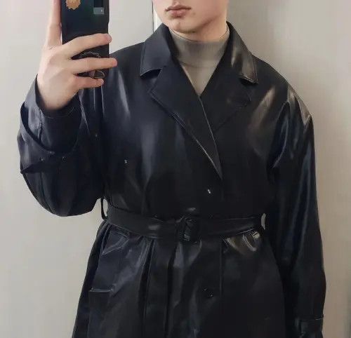 Designer Streetwear style Long Black Faux Leather trench coat y2k Size US L / EU 52-54 / 3 - 8 Thumbnail