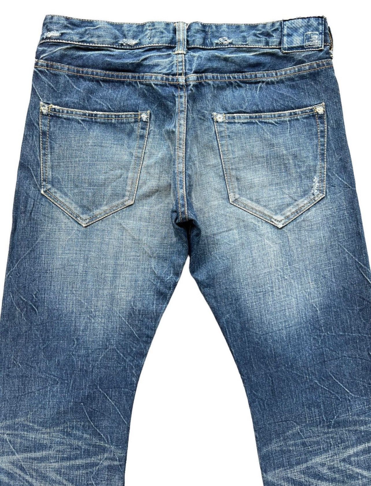 Vintage Blue Japan Distressed Denim Flare Jeans 33x31