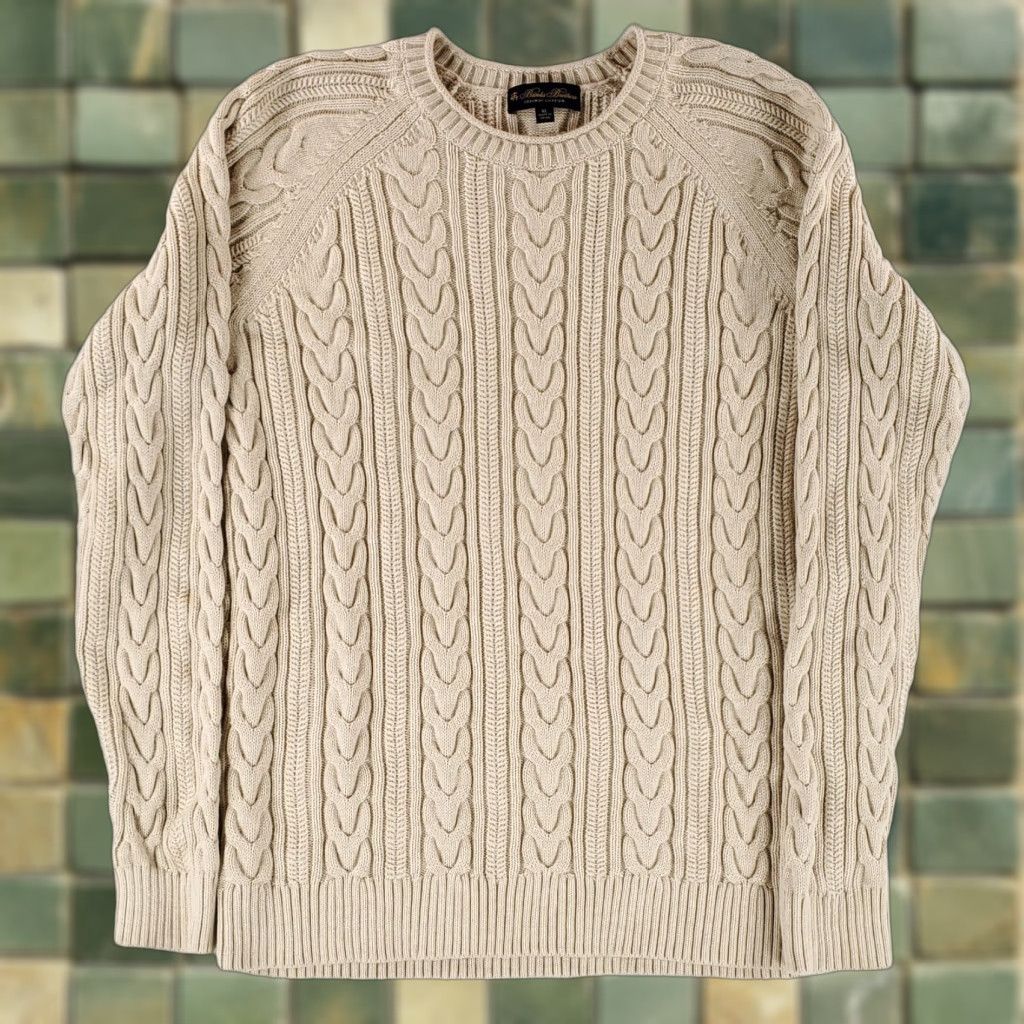 Brooks Brothers Brooks Brothers Sweater Cable Knit Chunky Supima Cotton Cream White Mens XL Pullover Mens XL White Cable-Knit Pullover Brooks Brothers Size US XL / EU 56 / 4 - 1 Thumbnail