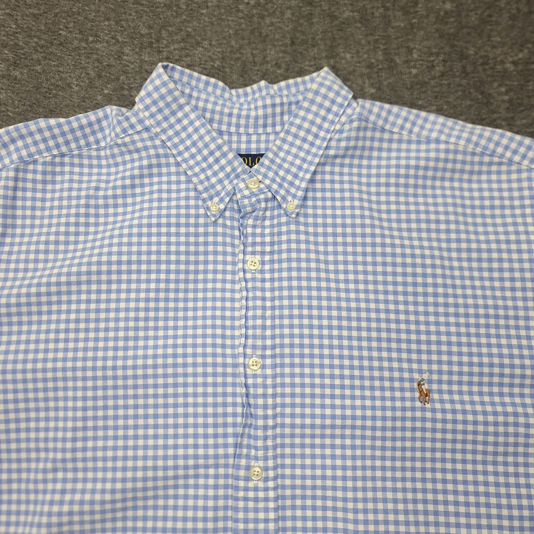 Polo Ralph Lauren VINTAGE Polo Ralph Lauren Shirt Big 3X Mens Blue Gingham Check Short Sleeve Button-Up Cotton Oxford Pony Logo Classic, Preppy, 90s Style Gender Mens Size US XXL / EU 58 / 5 - 6 Thumbnail
