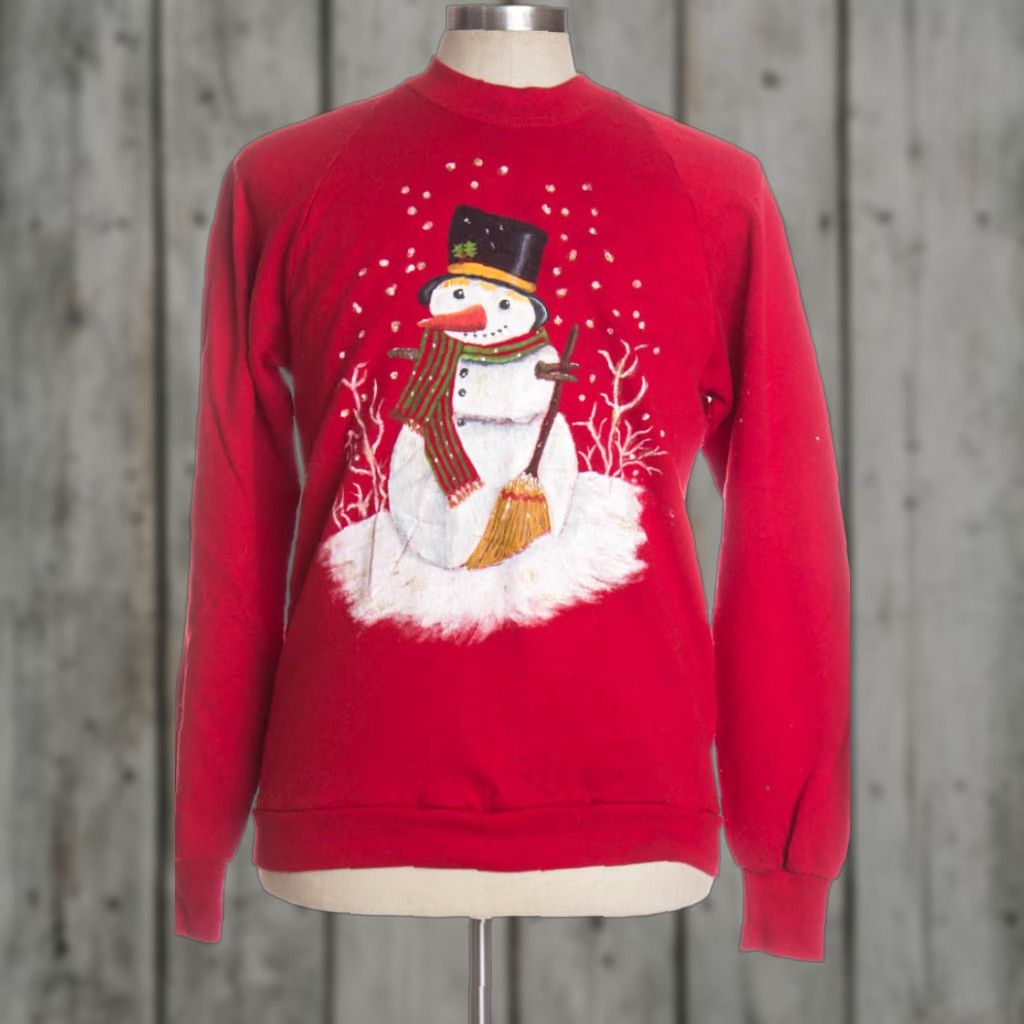 Jerzees VINTAGE Red Jerzees Christmas Sweatshirt XL 25” Long 42” Chest Snowmen Polyester Cotton Mens Womens Holiday Sweatshirt Size L / US 10 / IT 46 - 1 Preview