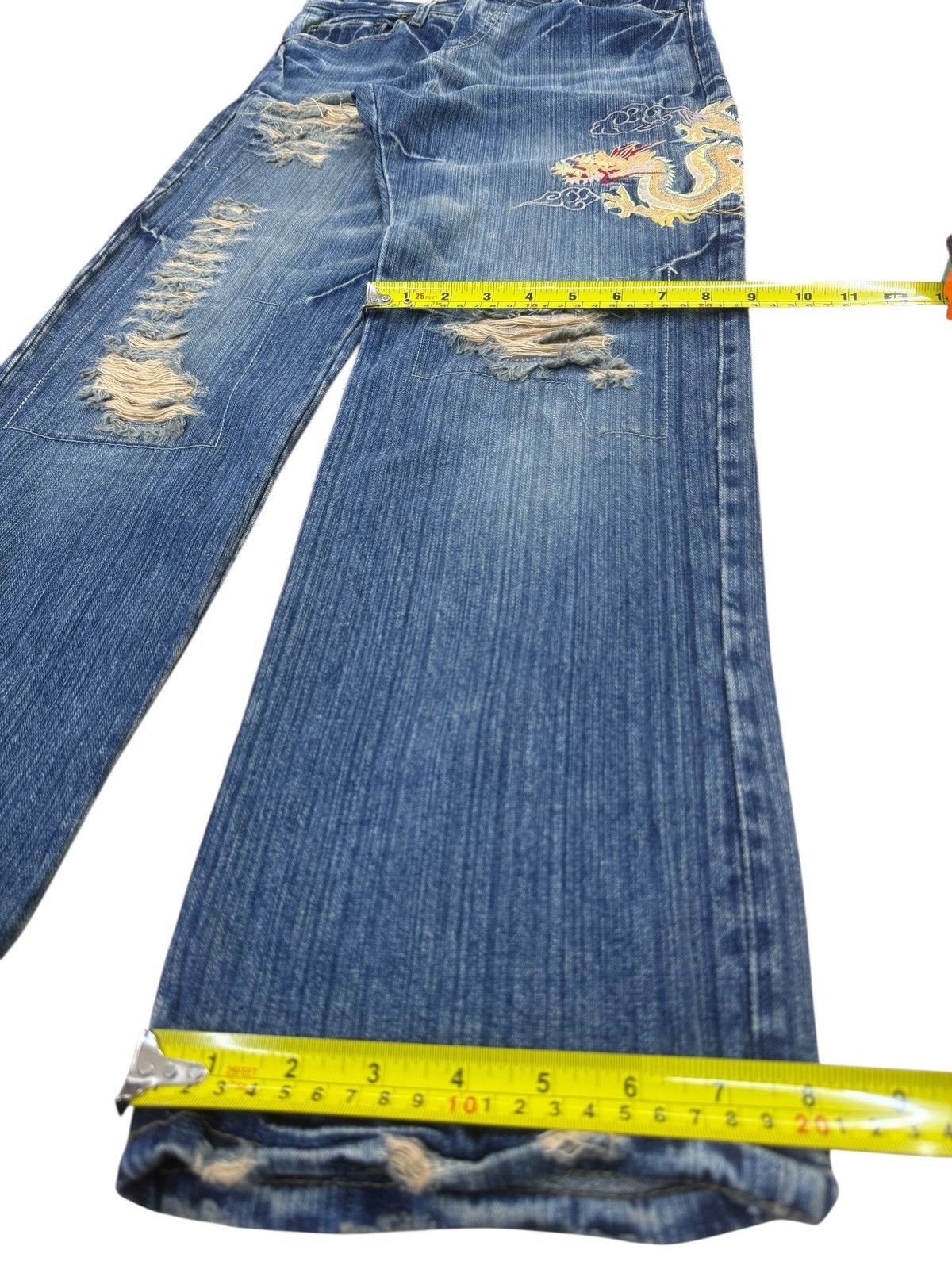 Karakuri Tamashii Vintage Karakuri Tamashii Dragon Embroidery Baggy Jeans Size US 31 - 10 Thumbnail