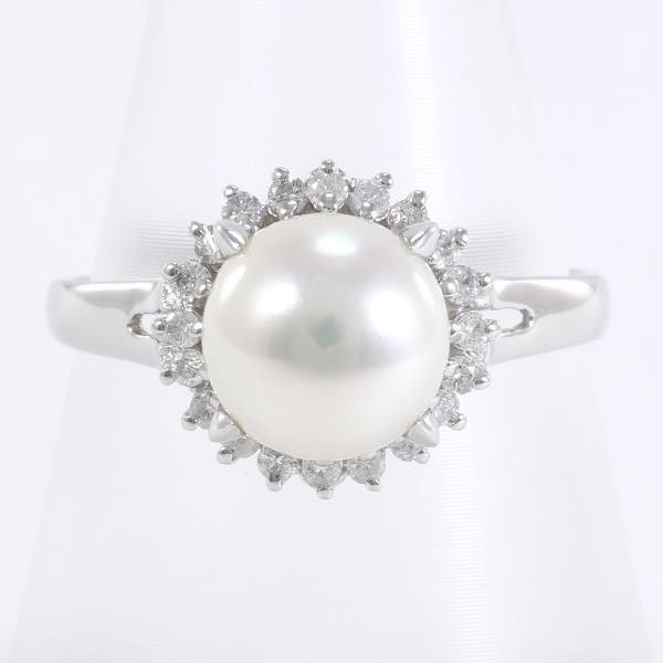 Other Other PT900 Platinum Ring with 8mm Pearl and 0.20ct Diamond, Size 14.5 Metal Ring in Excellent Condition Size ONE SIZE - 1 Thumbnail