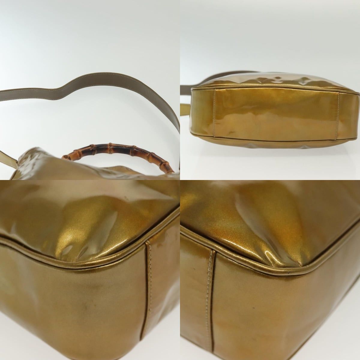 Gucci GUCCI Bamboo Handbag Patent Leather Beige Gold 001 1014 Size ONE SIZE - 10 Thumbnail