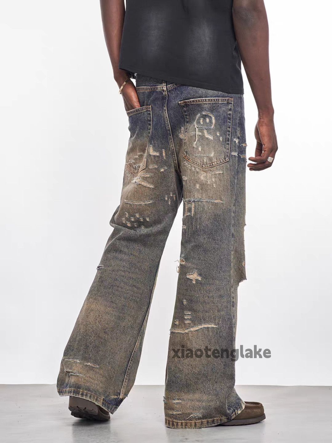 Jean Washed faded utility punk yuppie grunge ripped jeans Size US 30 / EU 46 - 3 Thumbnail