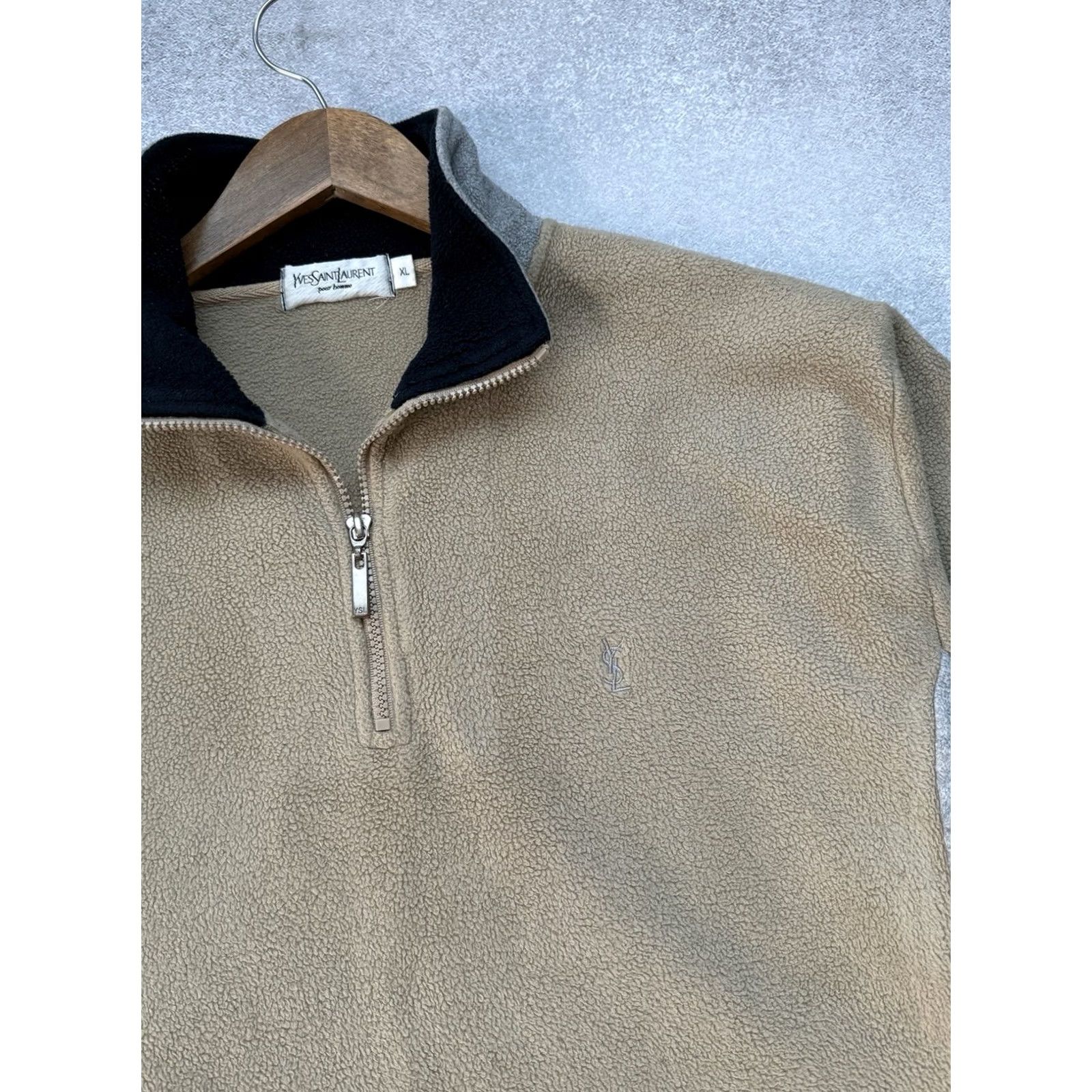 Yves Saint Laurent VINTAGE Yves Saint Laurent Men Distressed Fleece 1/4 Zip High Neck Sweatshirt Size US XL / EU 56 / 4 - 5 Thumbnail