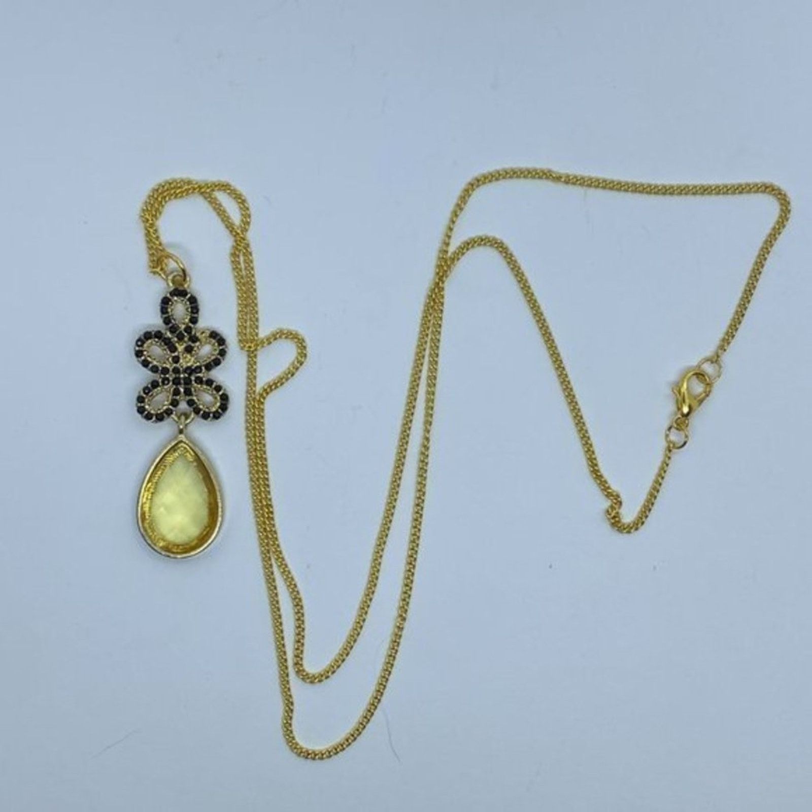 Handmade Gold-Tone Black Beaded Yellow Rhinestone Pendant Size ONE SIZE - 4 Thumbnail
