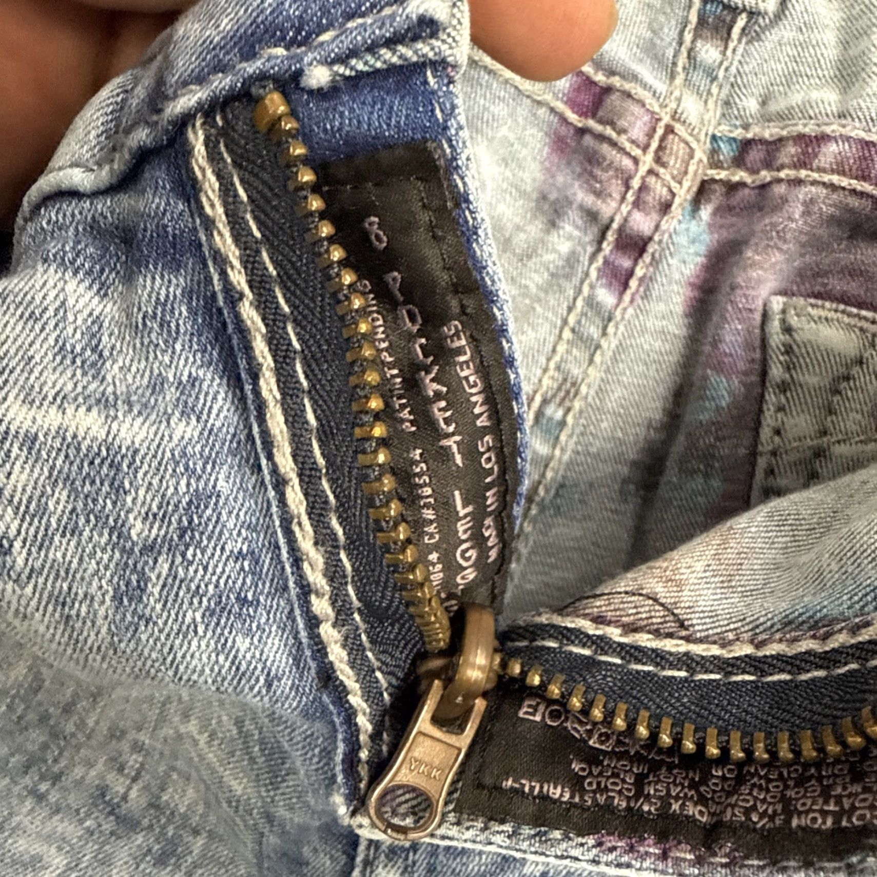 Vintage Bleulab Reversible 8 Pocket Legging Jeans Blue Acid Wash/ Gray Floral Women’s 29 Size 29" - 3 Thumbnail