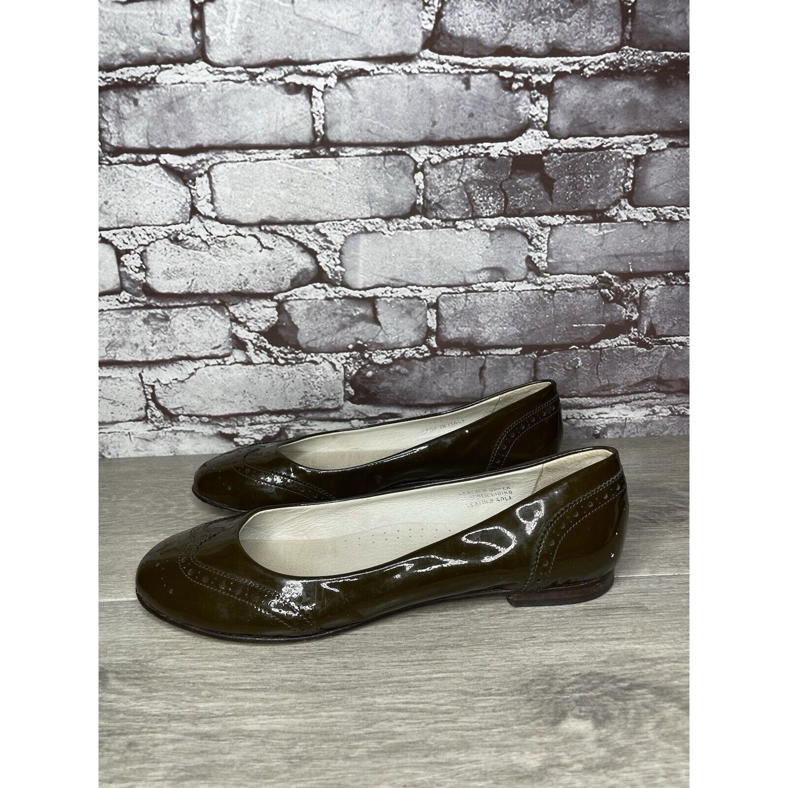 Toscano Calzoleria Toscana Brown Patent Leather Wingtip Ballet Flats Size US 10 / IT 40 - 8 Thumbnail