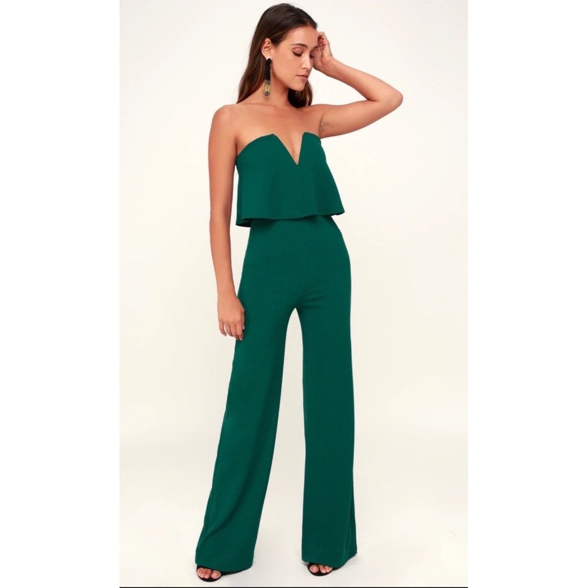 Lulus Lulus Strapless Emerald Green Jumpsuit With Flounce Top & Wi Size 26" / US 2 / IT 38 - 1 Thumbnail