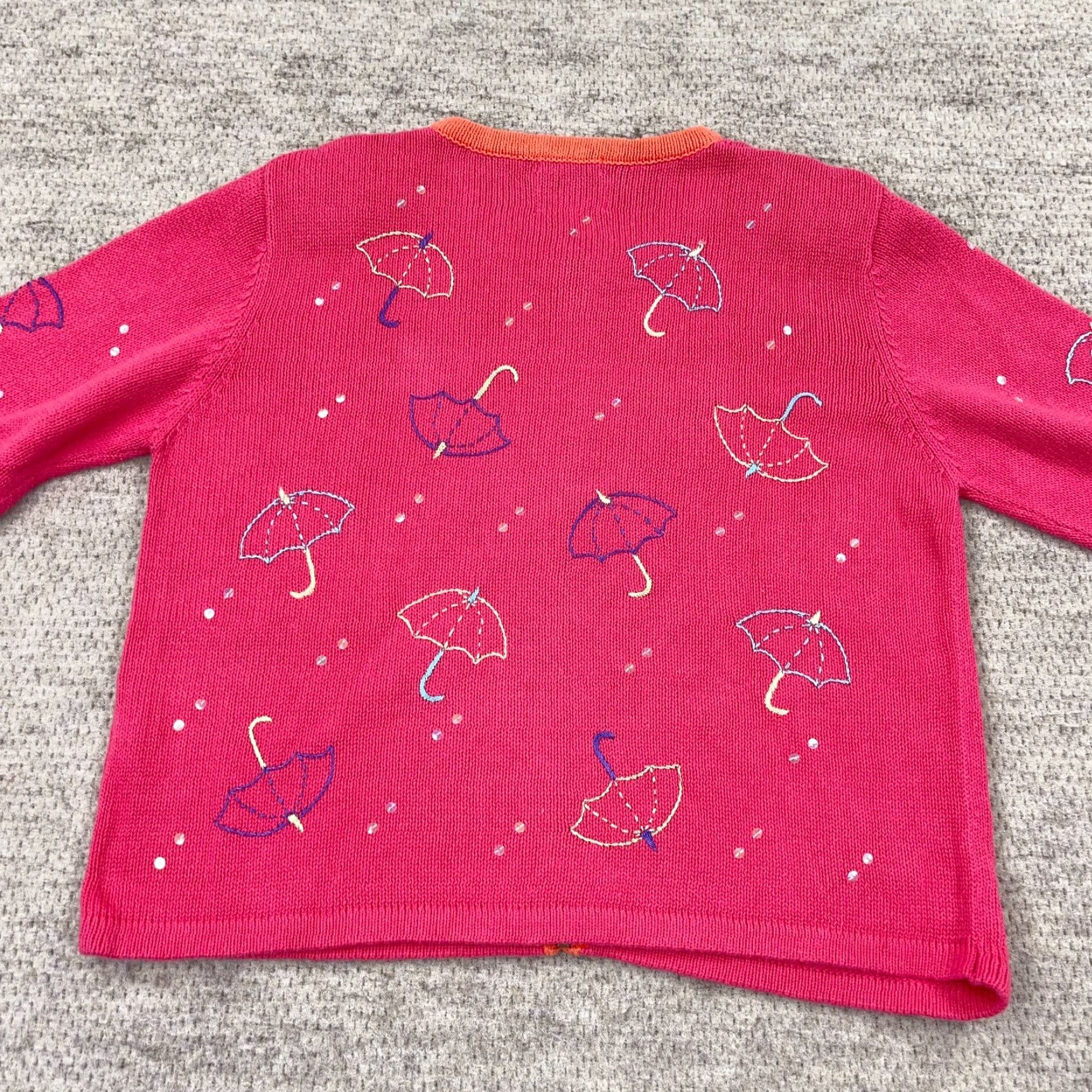 Vintage VINTAGE Christopher & Banks Cardigan Sweater Women M Pink Umbrella Full Zip Geometric Knit Pattern 90s/Classic Indoor Outdoor Casual Size M / US 6-8 / IT 42-44 - 6 Thumbnail