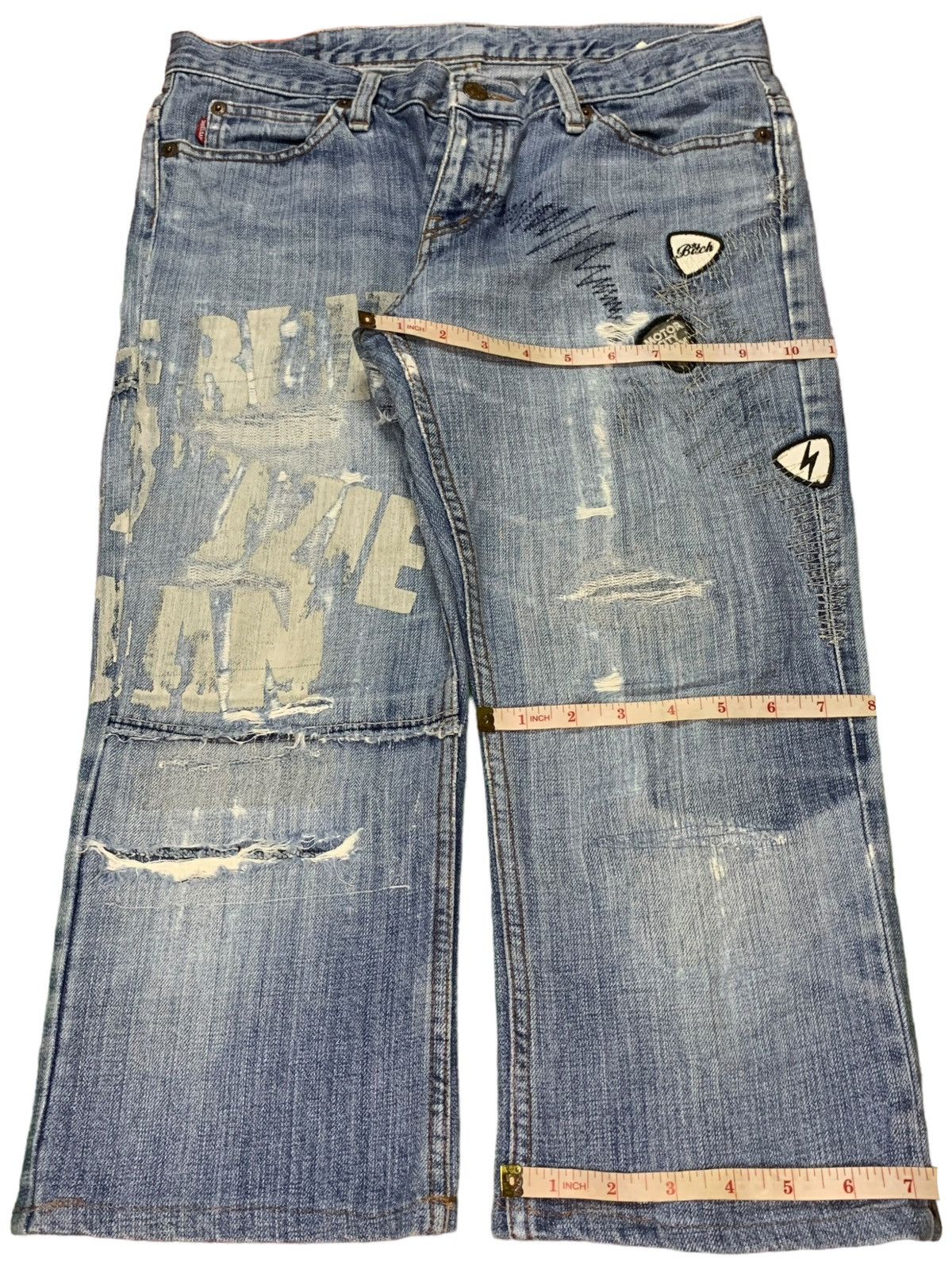 Hysteric Glamour × Japanese Brand Vintage Hysteric Kinky Blue Wash Distressed Jeans Shorts Size 31" - 12 Thumbnail