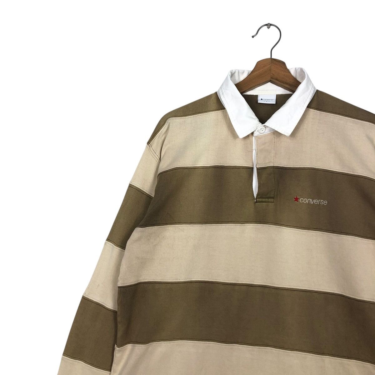Japanese Brand 🔥VINTAGE LONG SLEEVE POLO COLLAR CONVERSE STRIPED DESIGN Size US L / EU 52-54 / 3 - 9 Thumbnail