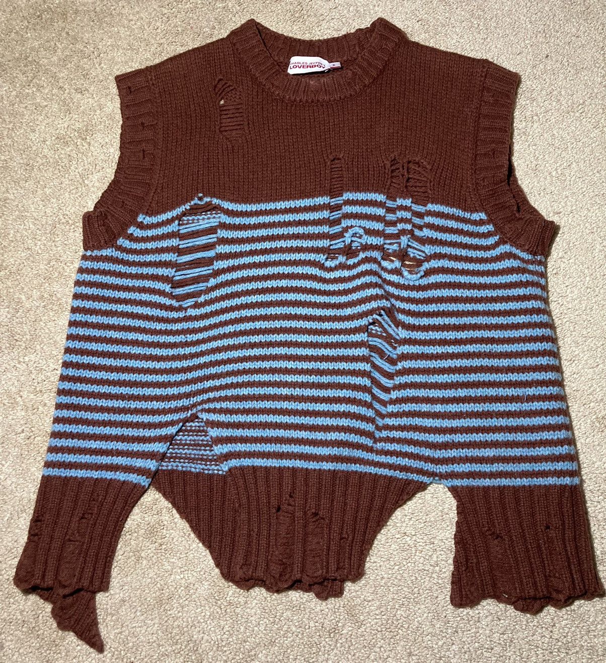 image of Ss23 Charles Jeffrey Loverboy Fisherman Distressed Vest 2023 in Brown, Men's (Size Medium)