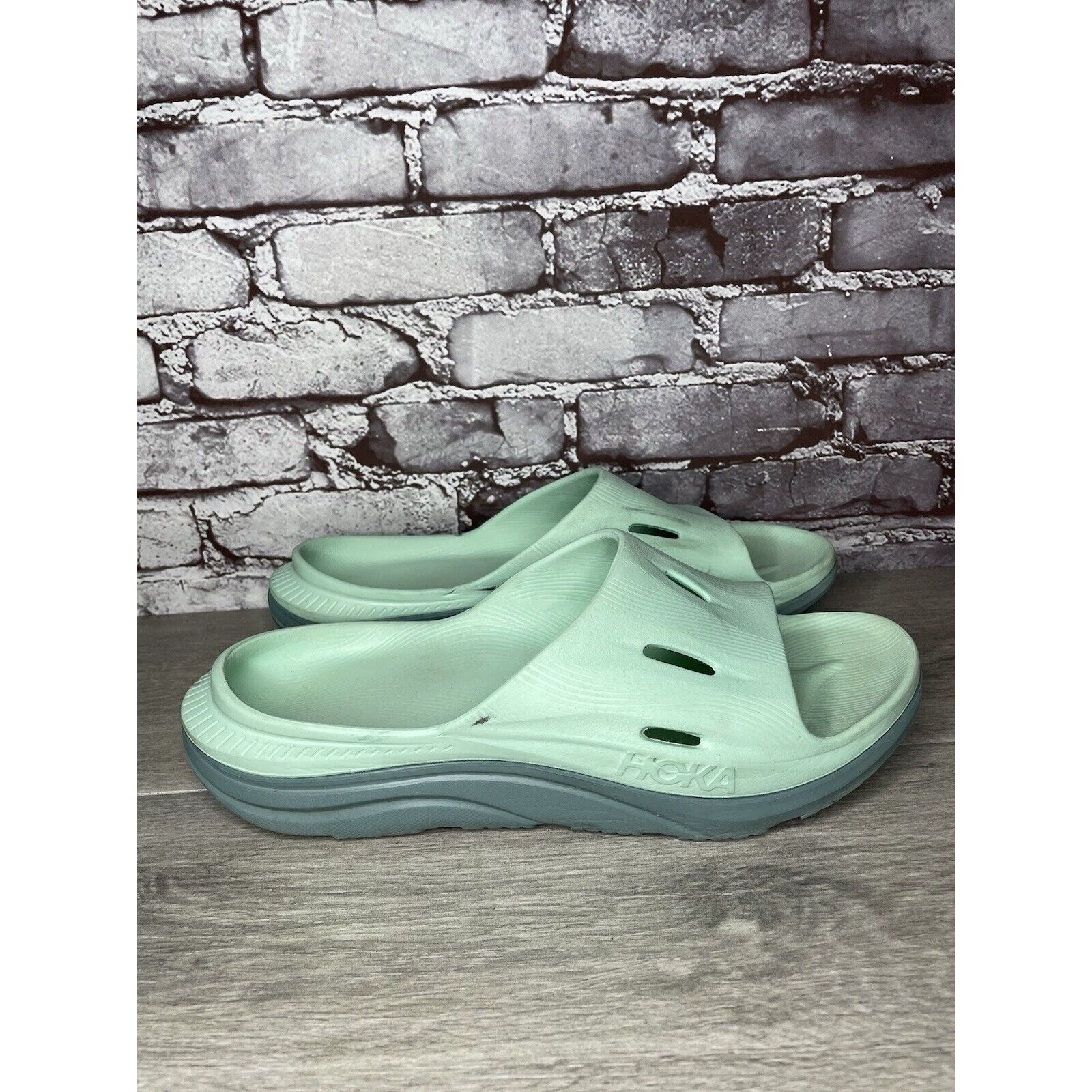 Hoka Hoka Ora Recovery Slides 3 Mist Green Trellis Slides Sandals Size US 12 / EU 45 - 13 Thumbnail