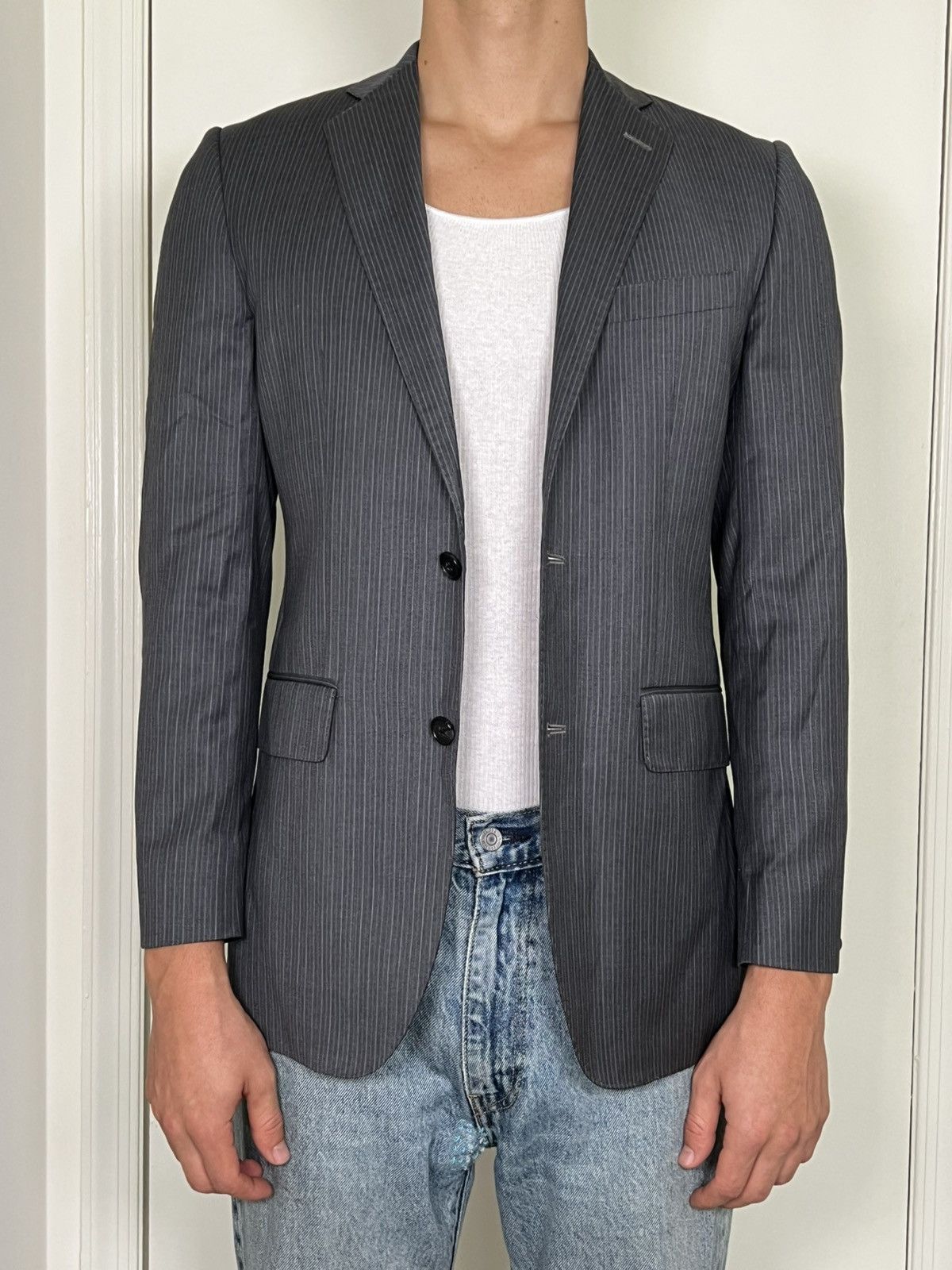 Ermenegildo Zegna Grey Striped Vintage Ermenegildo Zegna Blazer Size 38R - 2 Thumbnail