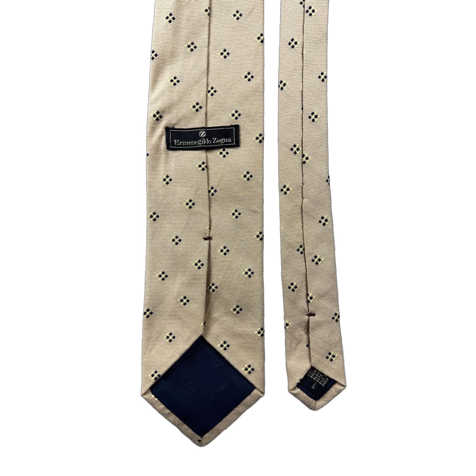 Ermenegildo Zegna VINTAGE Ermenegildo Zegna Tie Mens Tan Navy Micro Square Pattern Cotton Silk Made Italy Size ONE SIZE - 1 Thumbnail