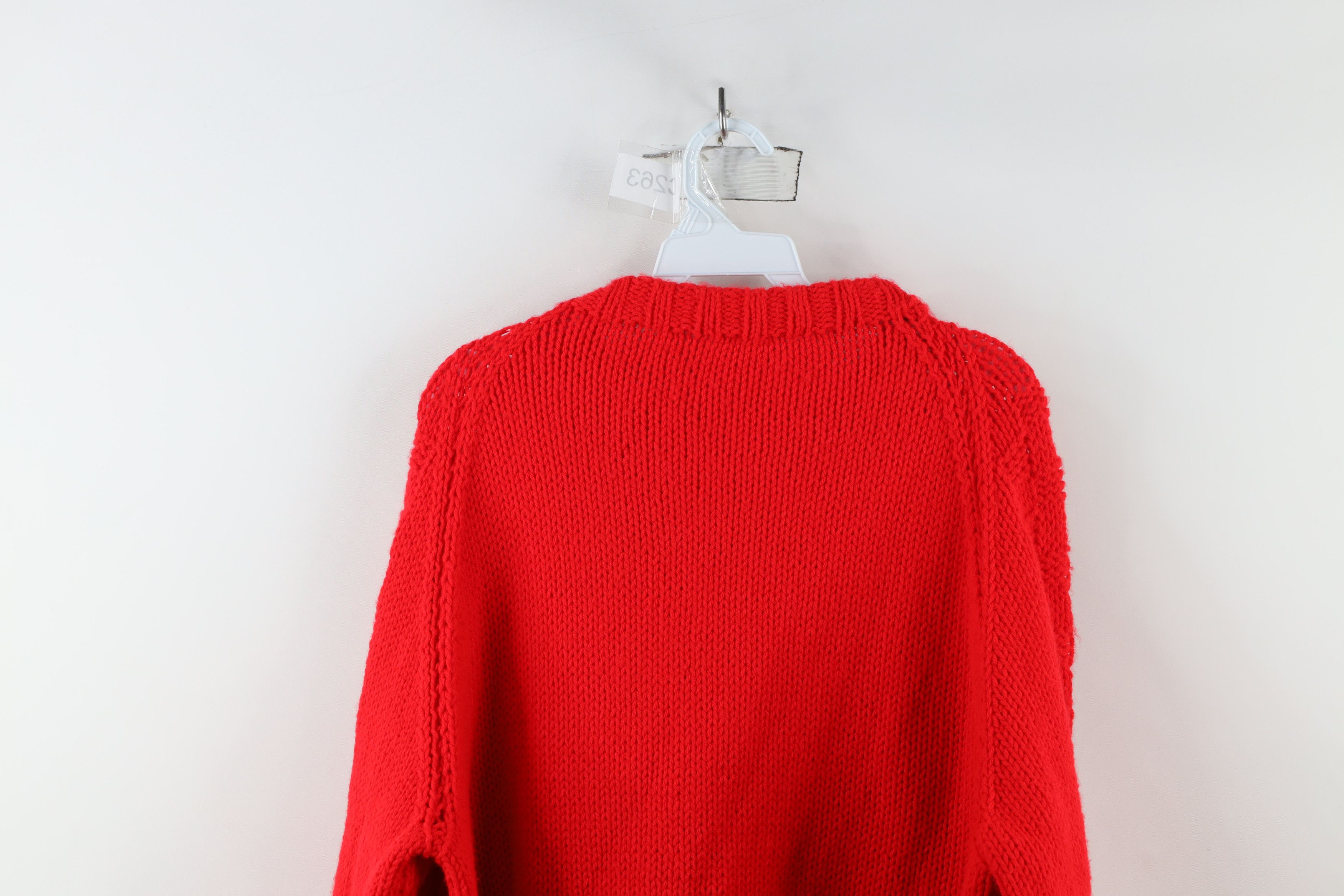 Vintage Vintage 70s Streetwear Chunky Knit Geometric Sweater Red Size XXL / US 16-18 / IT 52-54 - 11 Thumbnail