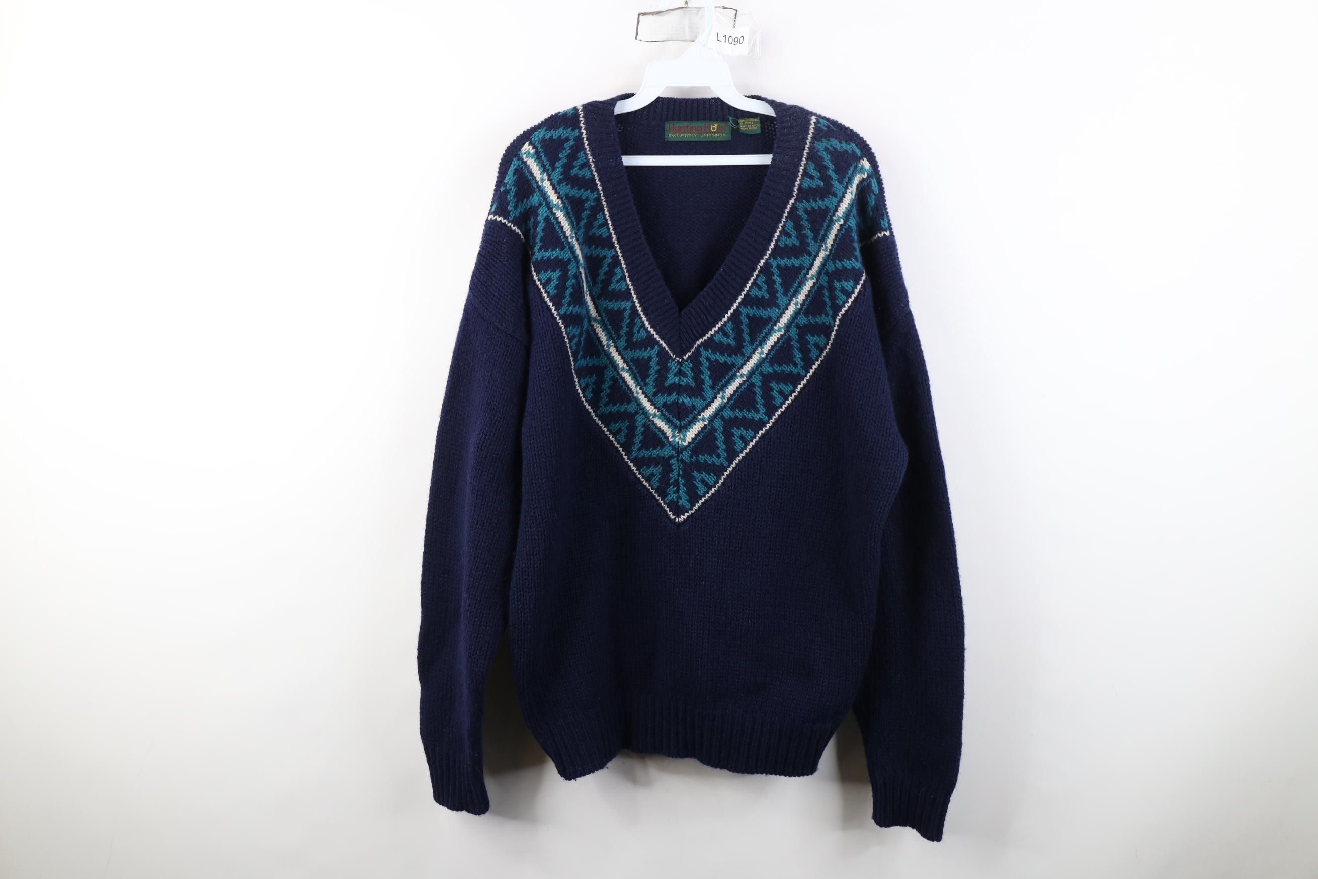 Vintage Vintage 90s Dapper Shetland Wool Fair Isle V-Neck Sweater Size US L / EU 52-54 / 3 - 1 Thumbnail
