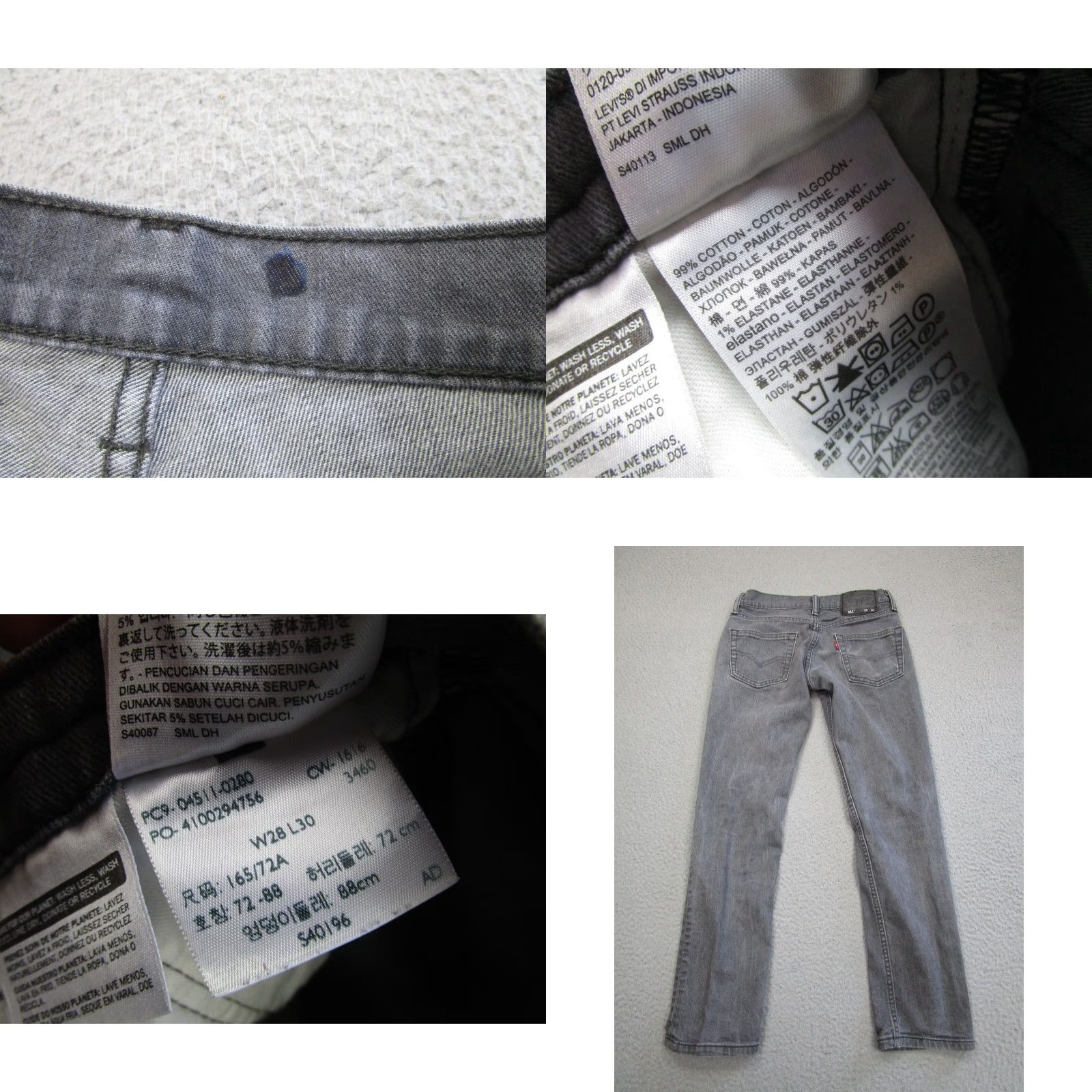 Levi's Levi's Jeans Mens 28x30 Gray 511 Distress Slim Straight Denim Pants Size US 28 / EU 44 - 8 Thumbnail