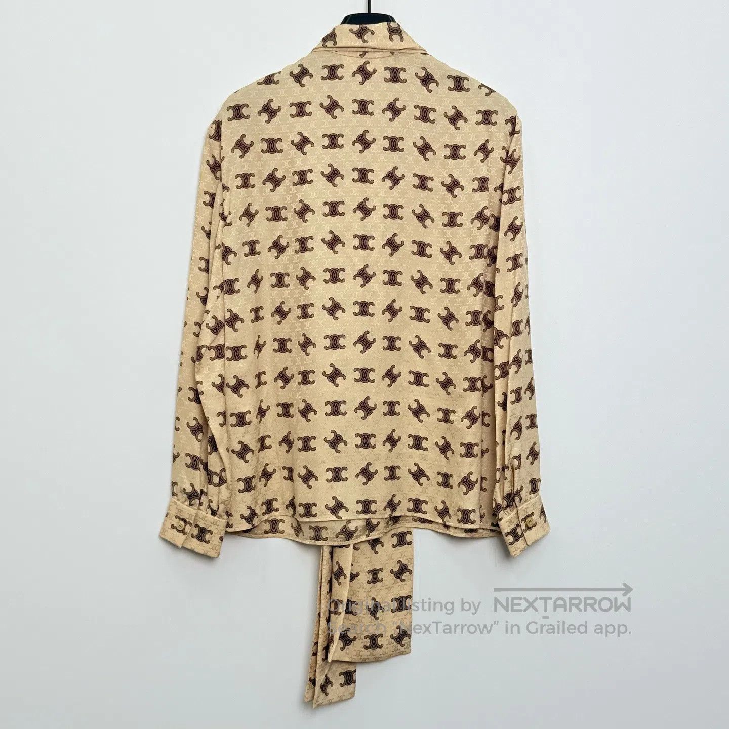 Celine CELINE Printed Logo Drawstring Collar Real Silk Long Sleev Size XXS / US 00 / IT 34 - 3 Thumbnail