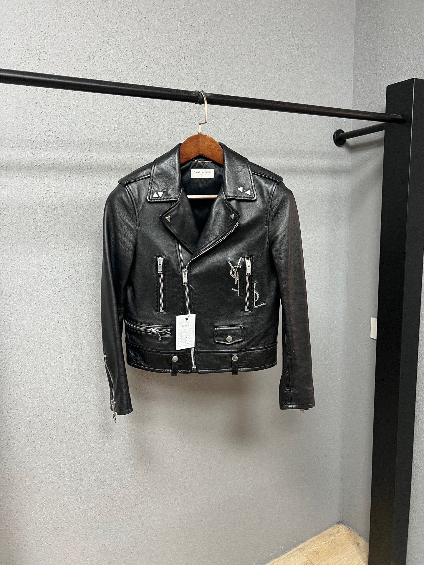 Saint Laurent Paris black logo leather jacket by Saint Laurent Size M / US 6-8 / IT 42-44 - 1 Thumbnail