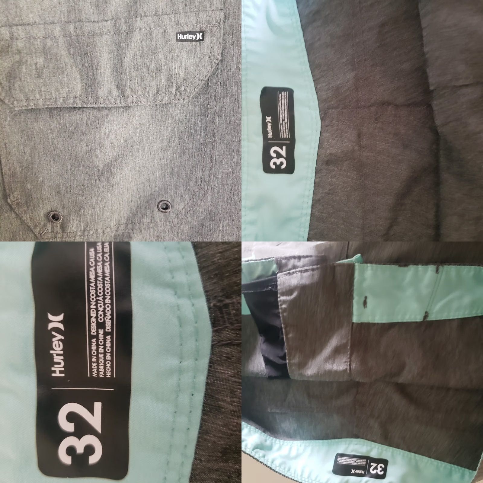 Hurley Hurley Men’s Board Shorts Swim Trunks Gray Teal Trim Pockets 32x9 Regular Polyester Bottom Mens Size US 32 / EU 48 - 9 Thumbnail