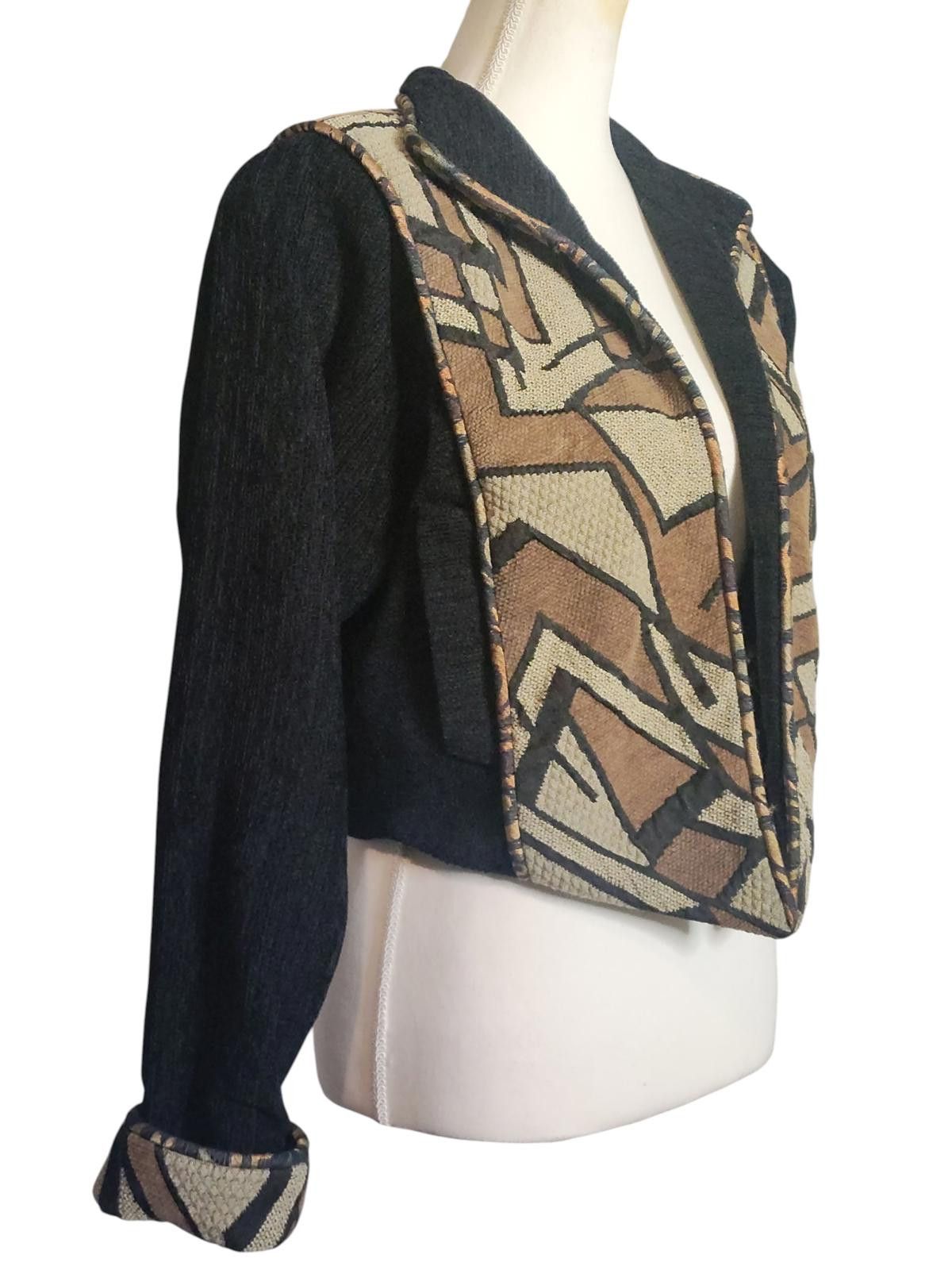 Threadless Vintage Treadle Womens Black & Brown Patterned Zip-Up Jacket Size M / US 6-8 / IT 42-44 - 4 Thumbnail