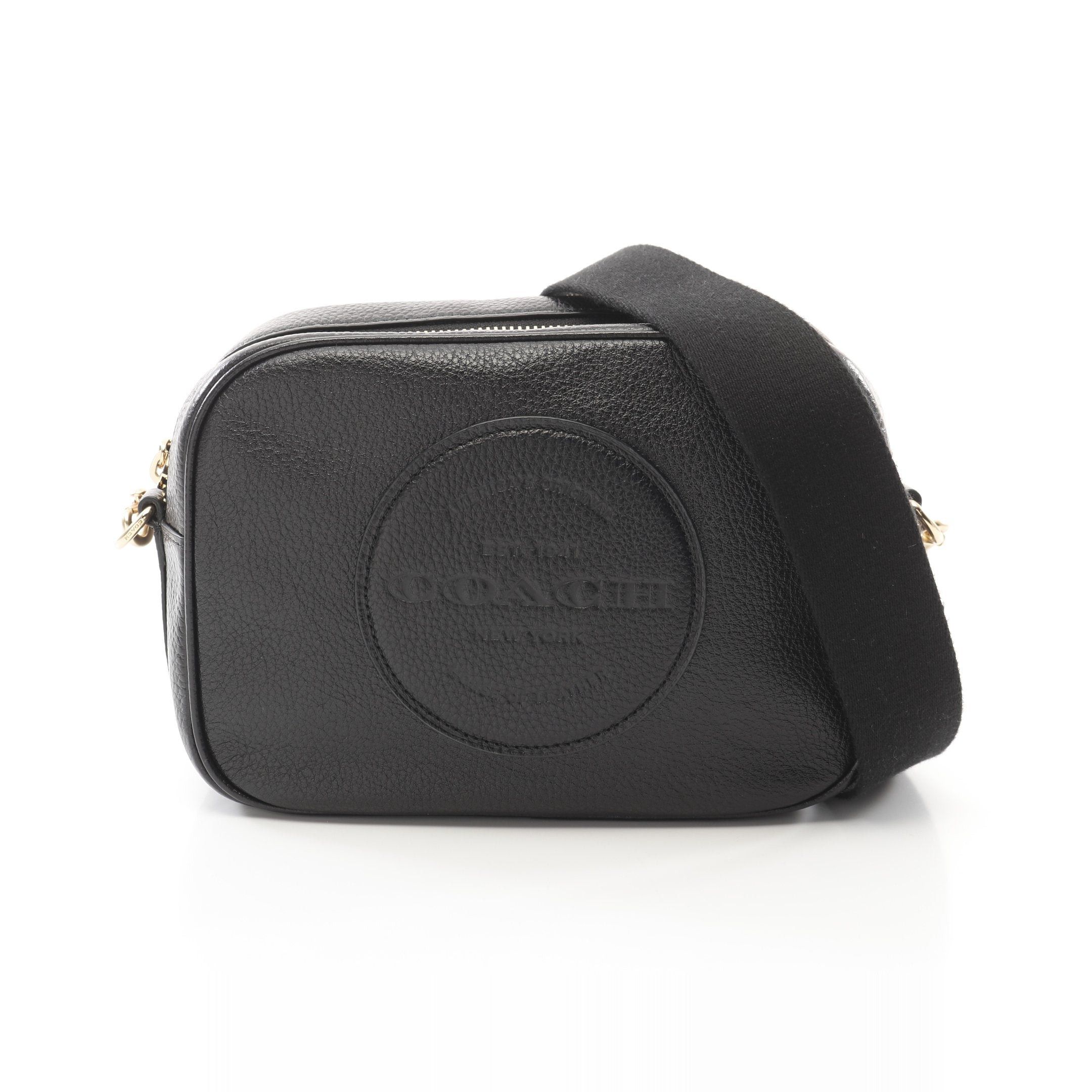Coach Dempsey Camera Bag With Patch Shoulder Leather Black, Women's