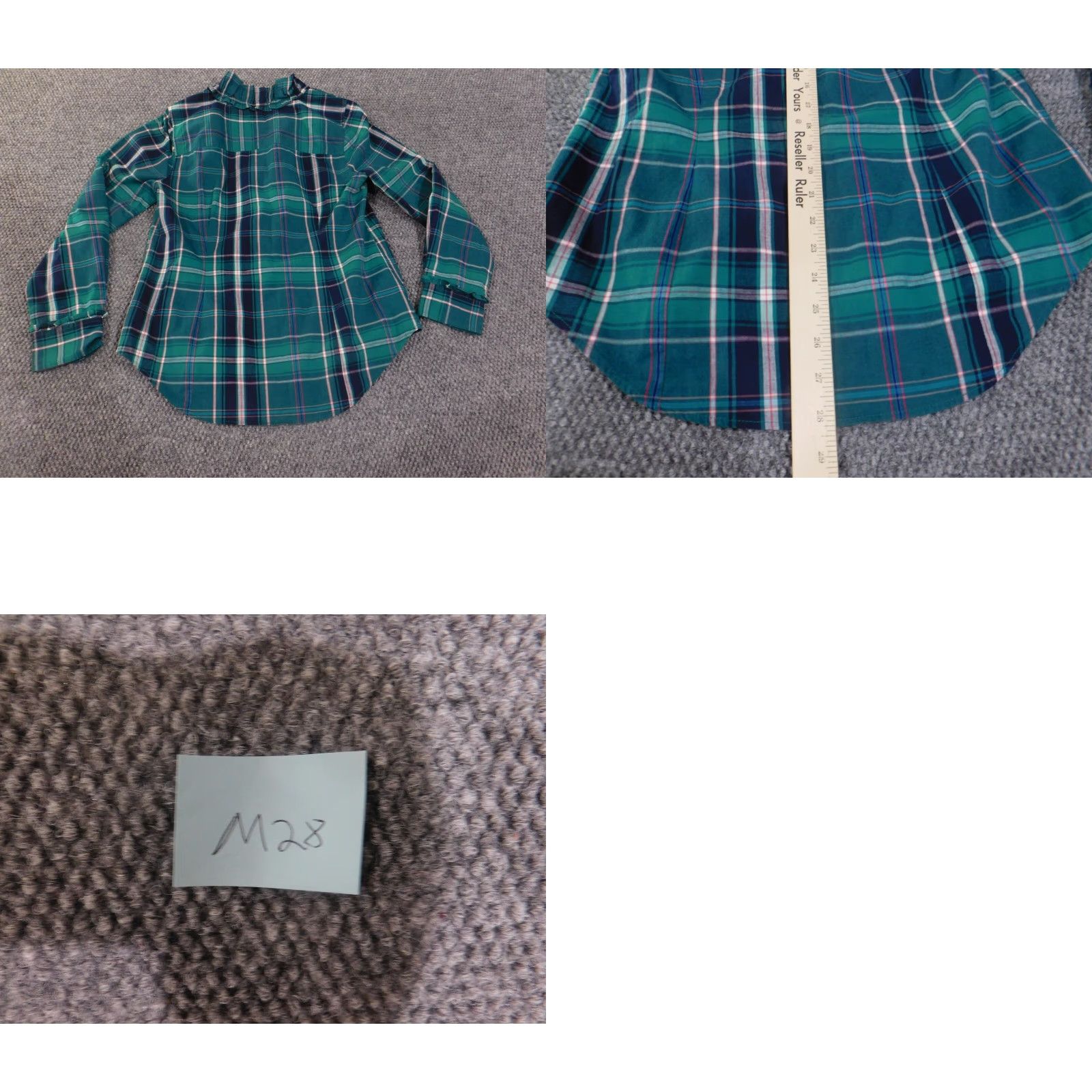 Vintage Crown & Ivy Button-Up Shirt Womens Medium Green Plaid Cotton Stretch V-Neck Long Sleeve Size M / US 6-8 / IT 42-44 - 8 Thumbnail