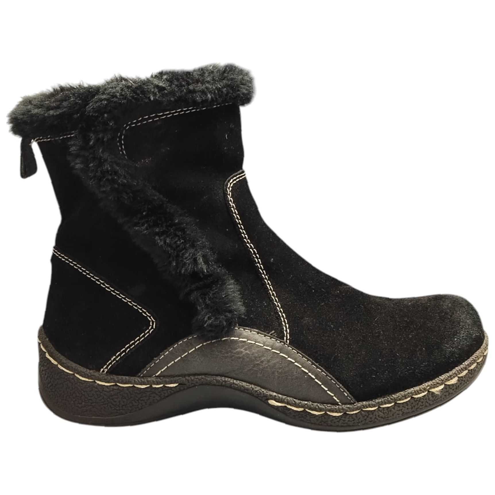 Vintage BareTraps Ellea Ankle Snow Boots Womens Size 10 Black Leather Faux Fur Lined Side Zip Size US 10 / IT 40 - 2 Thumbnail