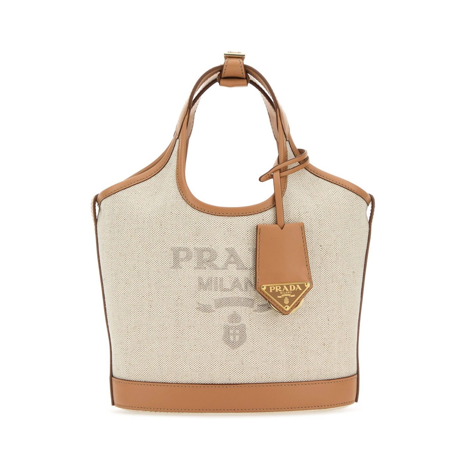 Prada PRADA Small Brown Trim Sand Beige Canvas Shopper Top Handle Size ONE SIZE - 1 Thumbnail
