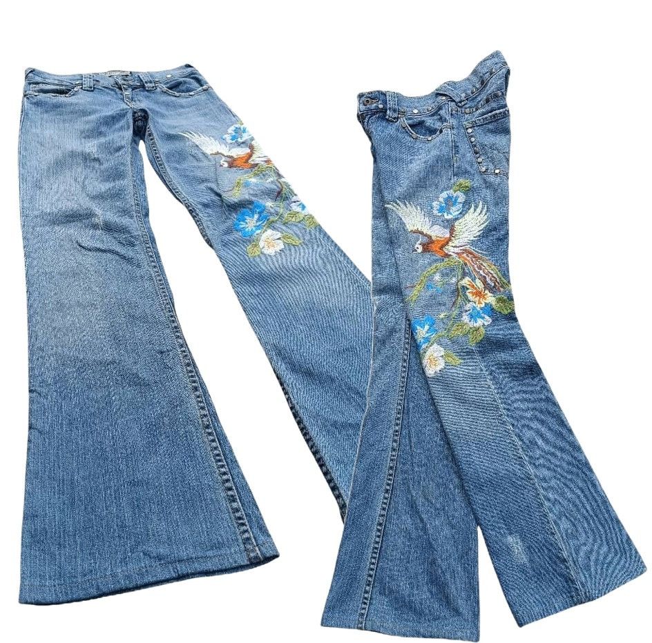 Other FLARED Allen B. Distresed Embroidered Rare Design Jeans E233 Size 26" / US 2 / IT 38 - 1 Thumbnail