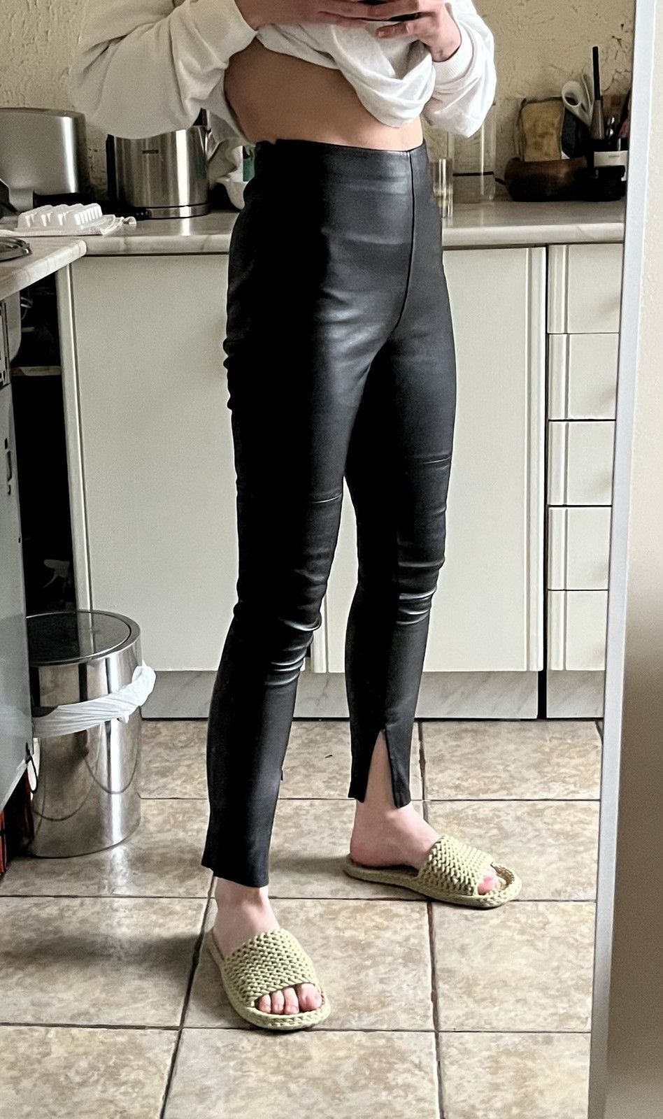 パンツ HERMES margiela LEATHER TROUSERS PANTS hermes-black-leather-pants-