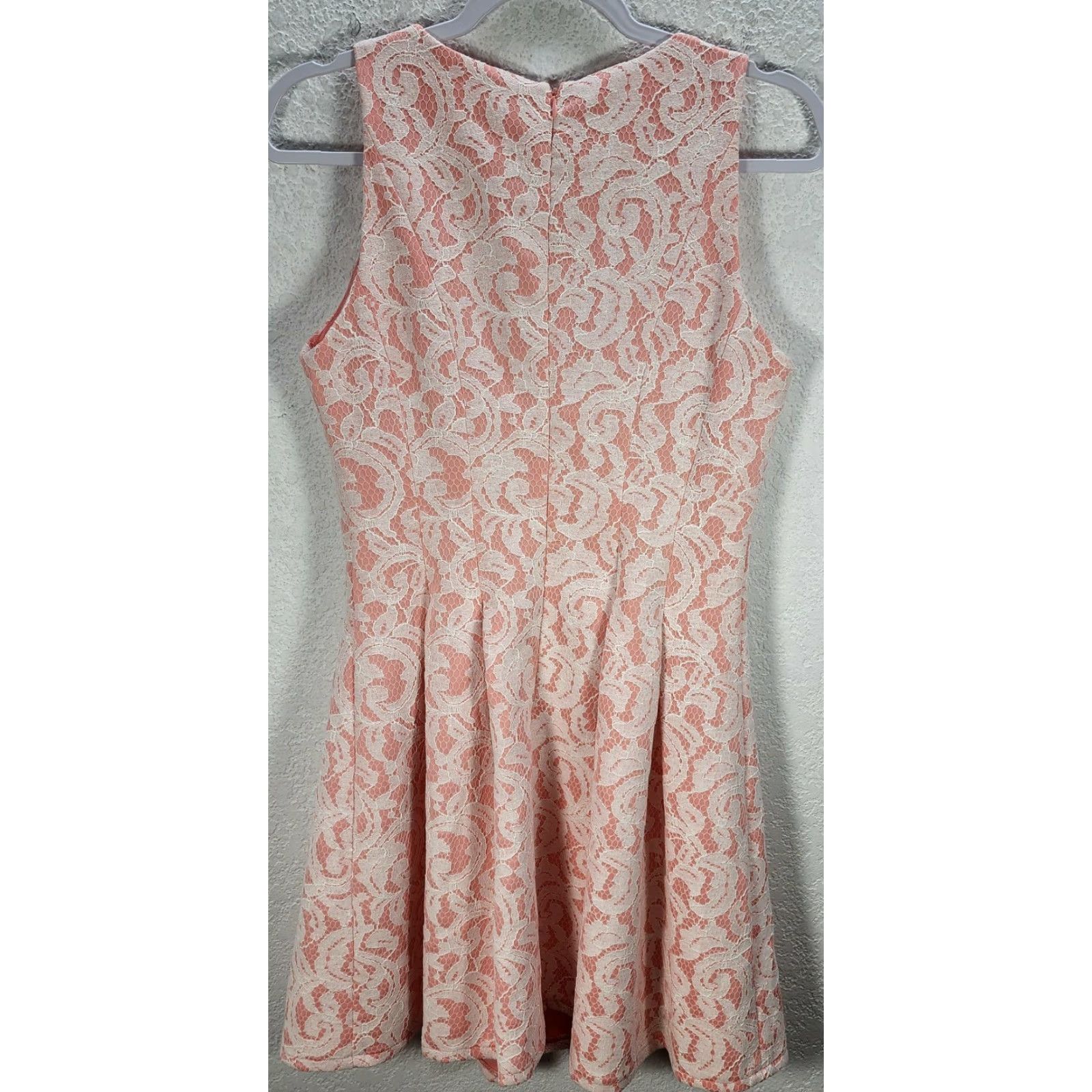 Vintage Miami Women's Peach & White Sleeveless Floral Lace Flared Short Dress Lined Sz M Size 32" / US 10 / IT 46 - 5 Thumbnail