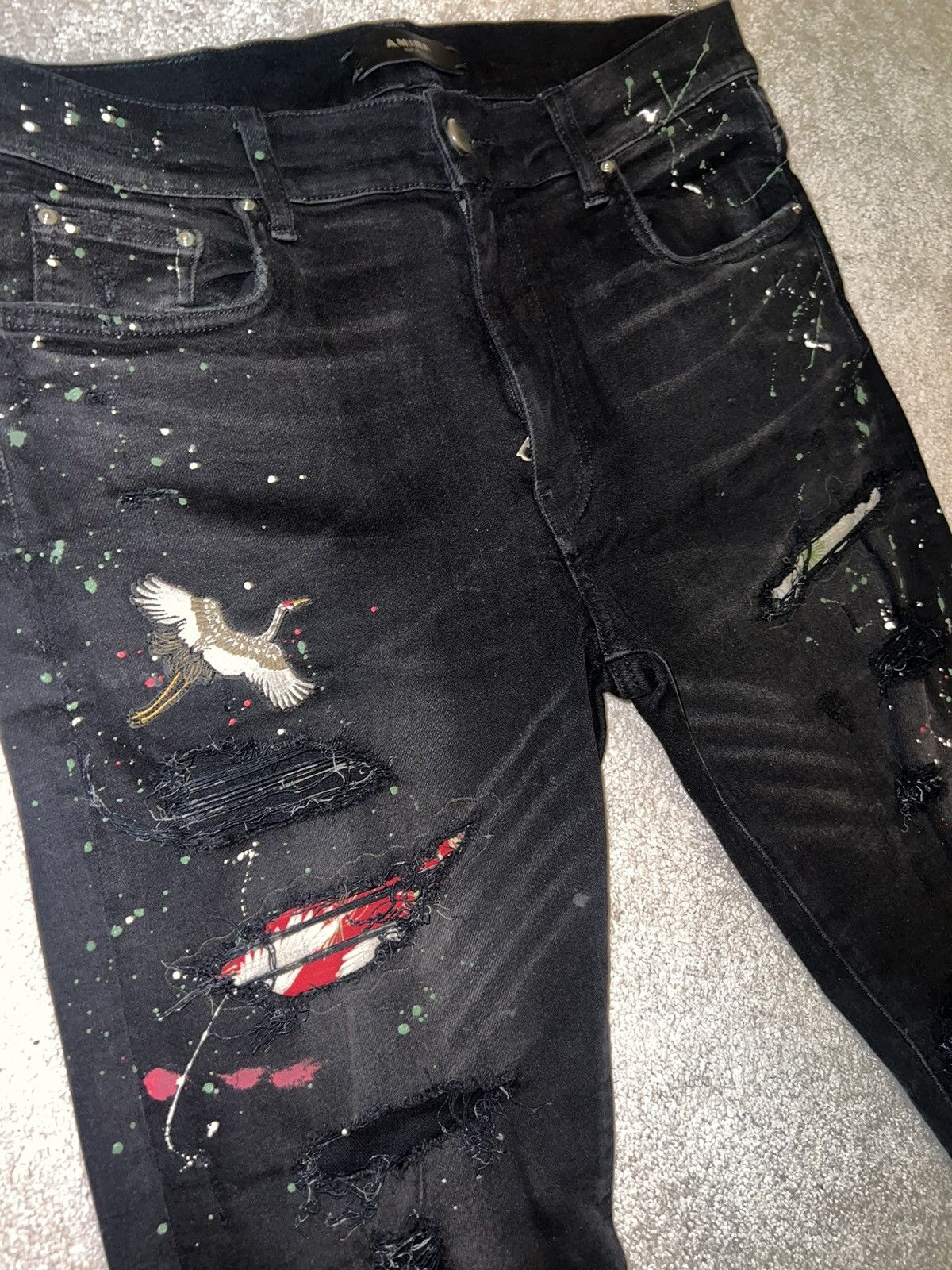 Amiri Amiri “Art Bird Crane Patch” Denim Jeans Size US 33 - 4 Thumbnail
